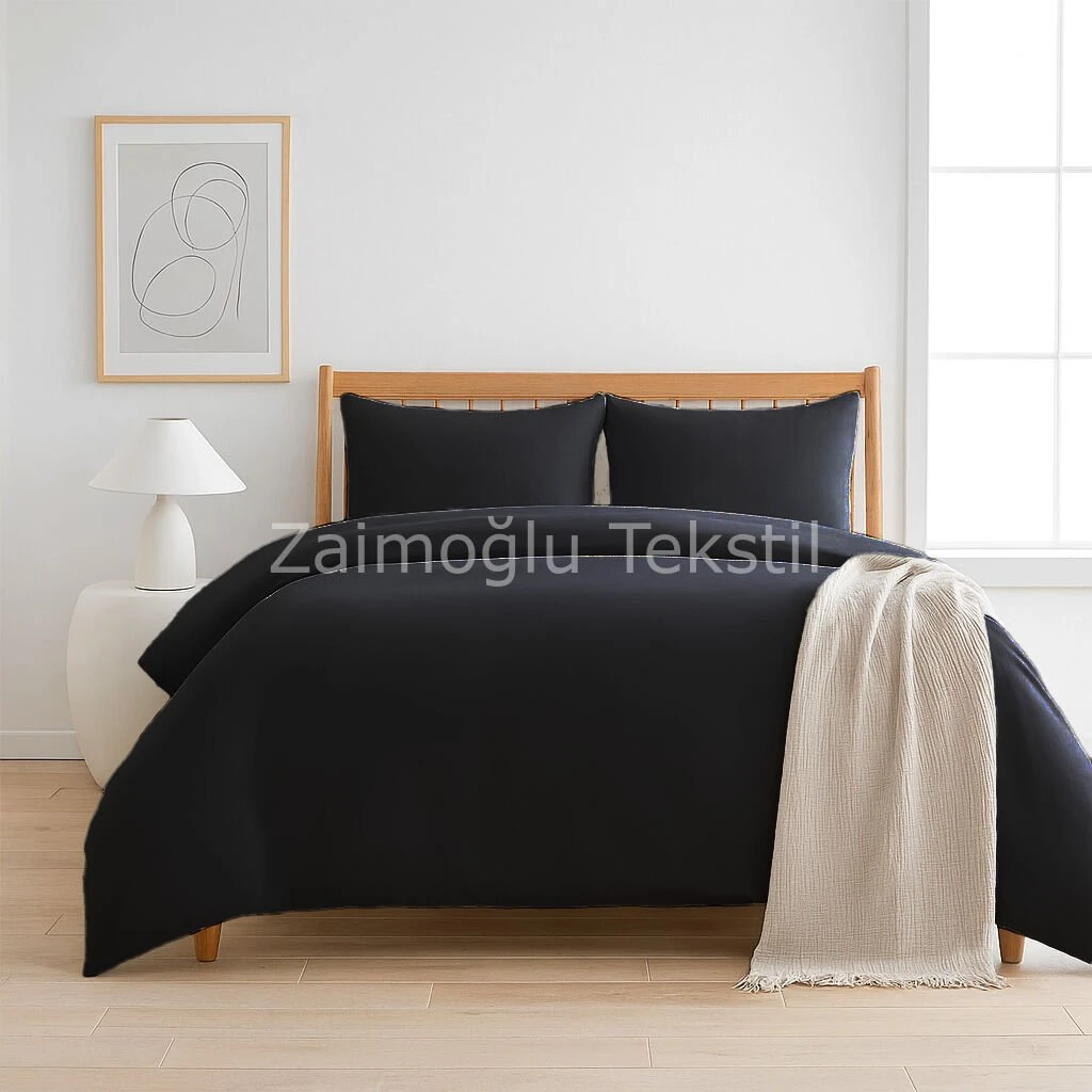 Pamuk Saten Nevresim Seti - Siyah
