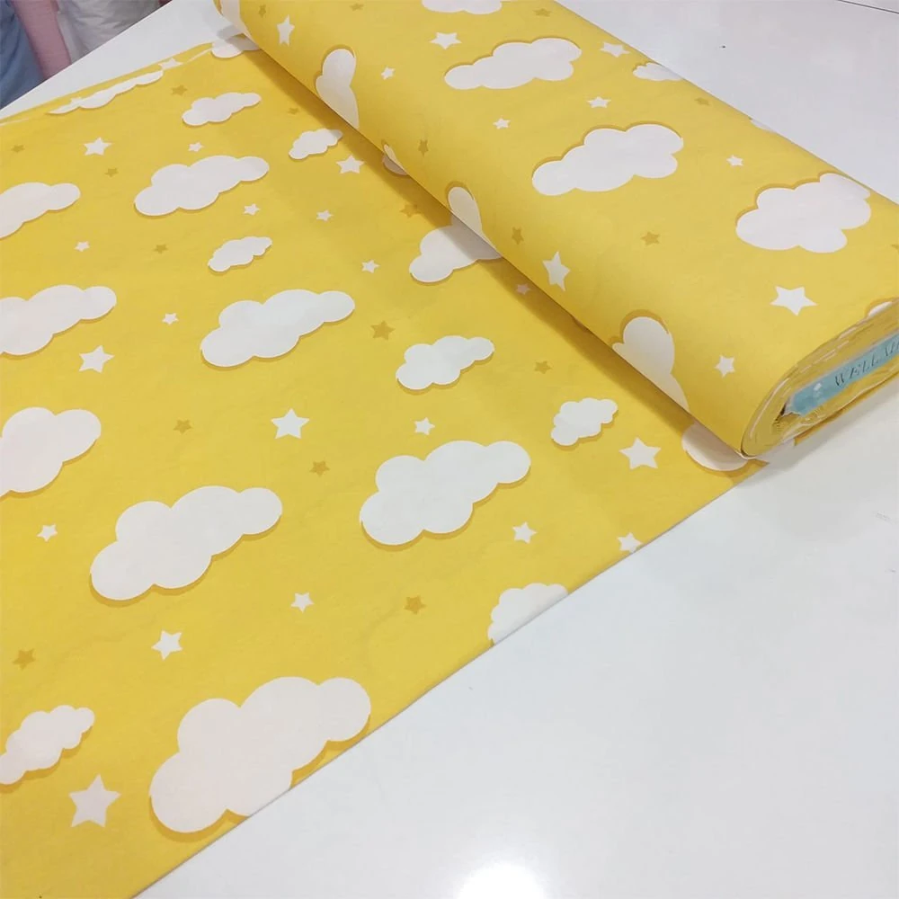 Bulut ve Yıldız Desenli Poplin Kumaş