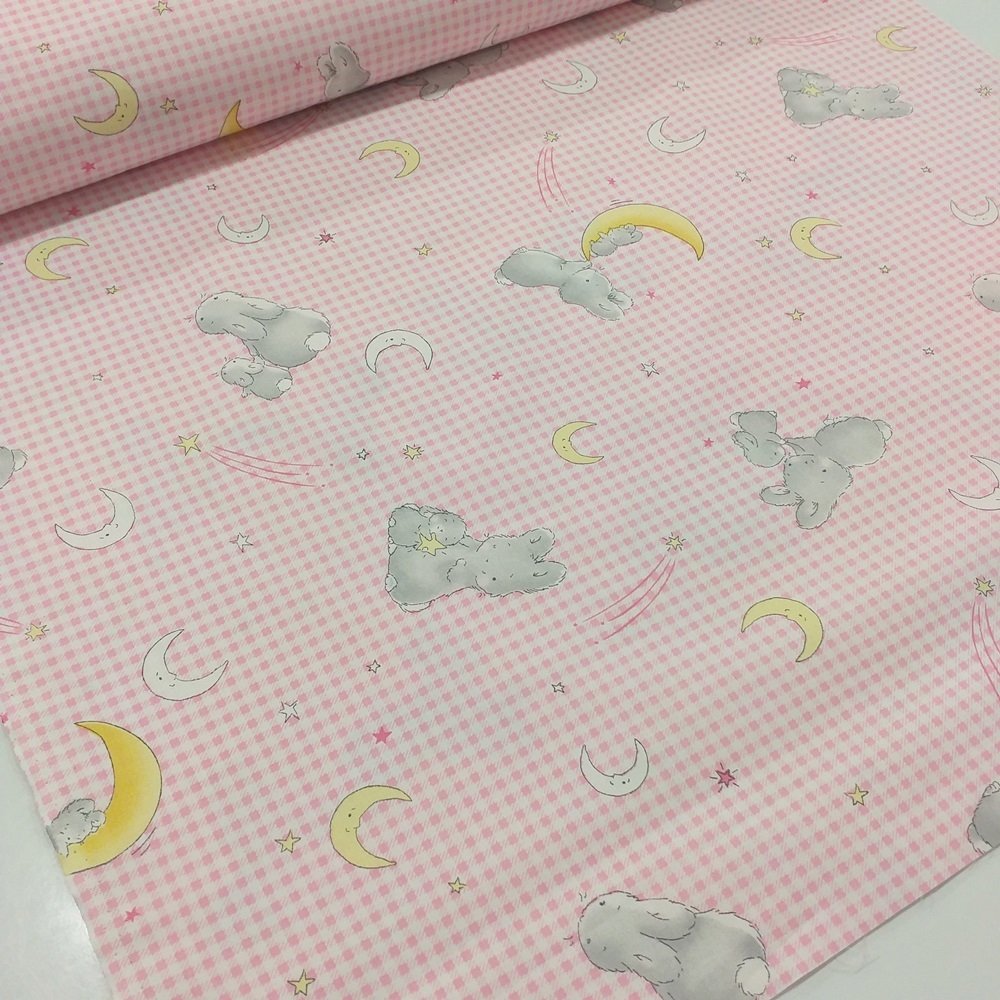 Ay Yıldız ve Tavşan Poplin Kumaş