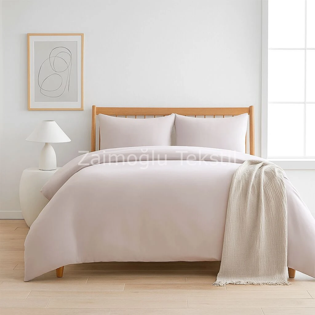 Pamuk Saten Nevresim Seti -Somon