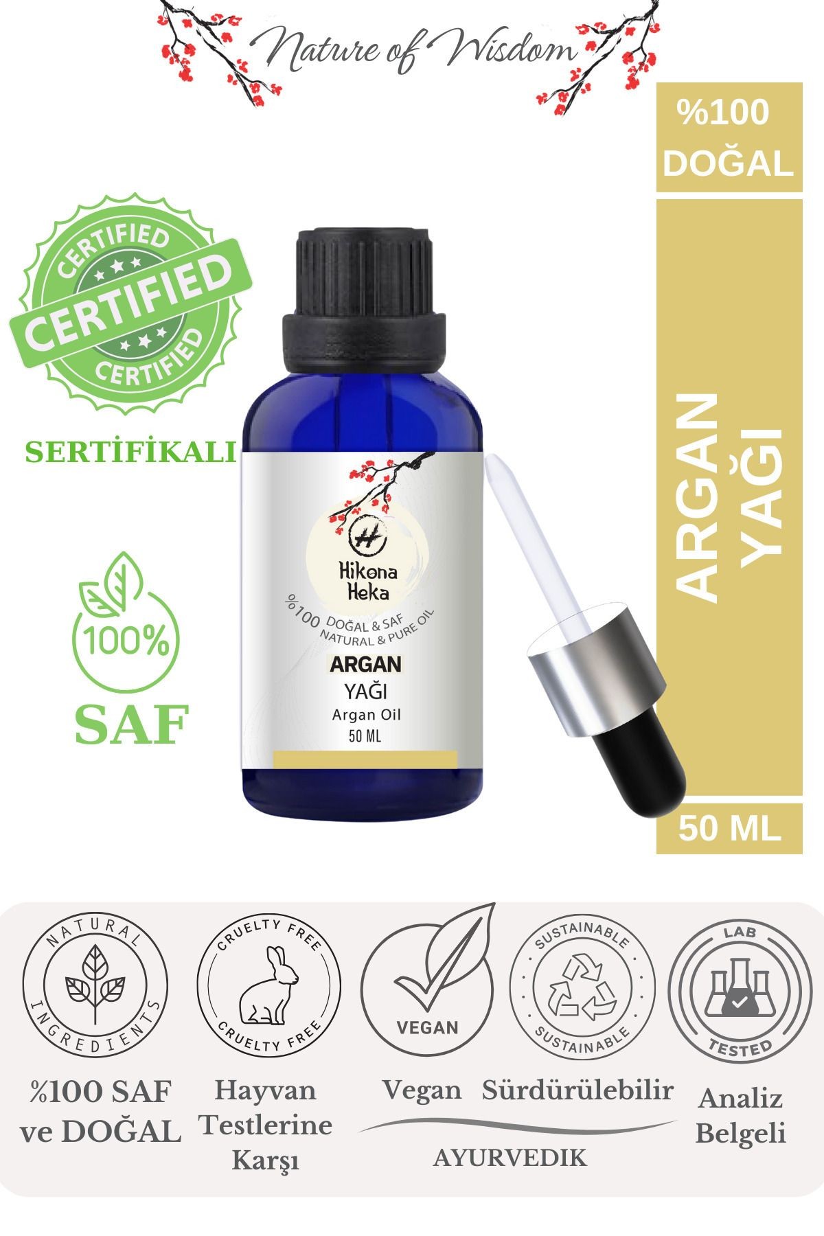 Argan Yağı (Argan Oil) Sertifikalı %100 Saf ve Doğal Soğuk Sıkım 50 ml