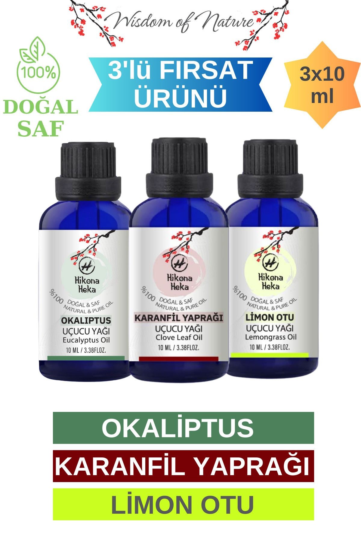 3'lü Set (Karanfil Yaprağı - Limon Otu - Okaliptus) Uçucu Yağı %100 Saf Ve Doğal -3x10ml