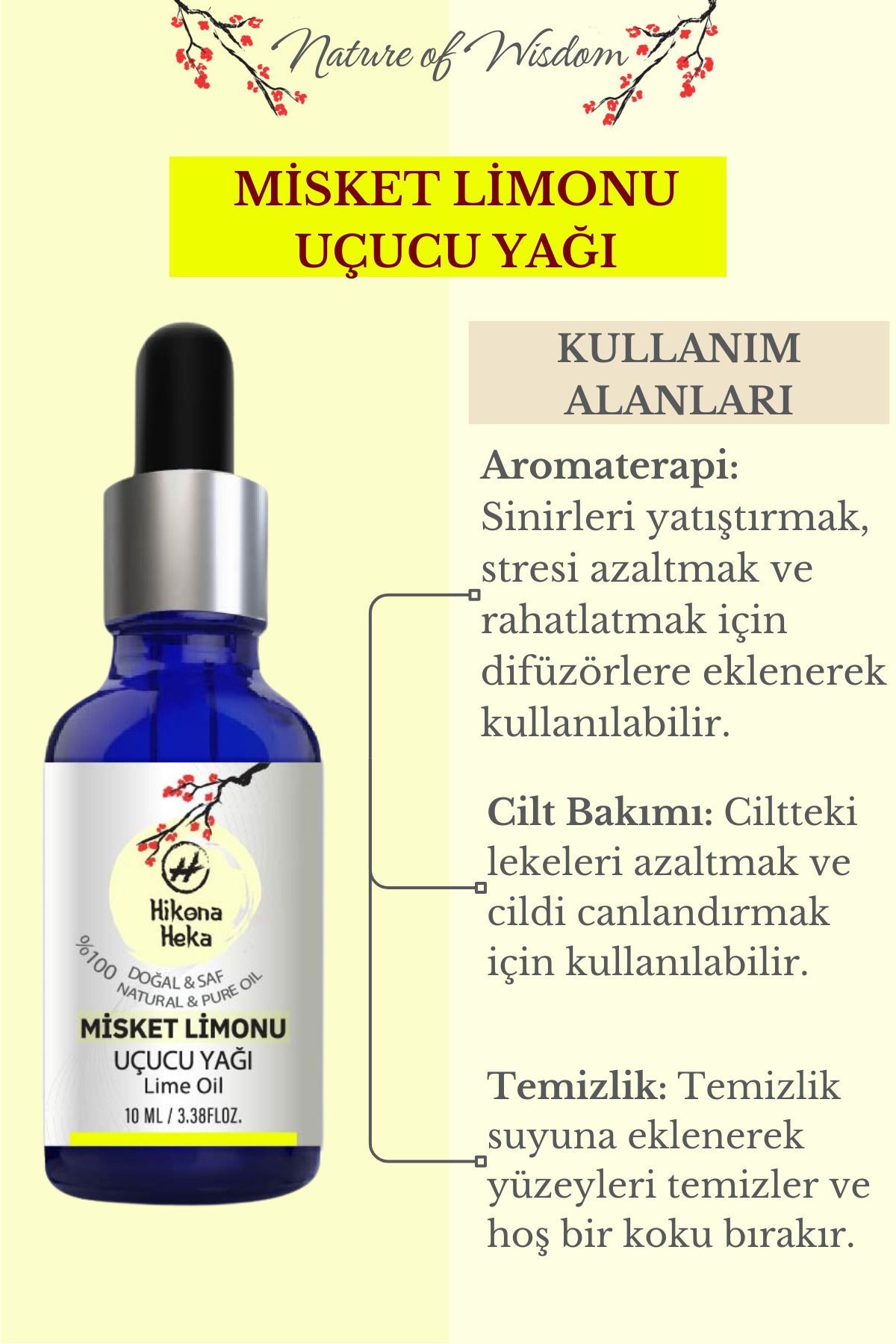 2 Adet Misket Limonu Uçucu Yağı (Lime Essential Oil)%100 Saf ve Doğal Yağ (2x10 ml)