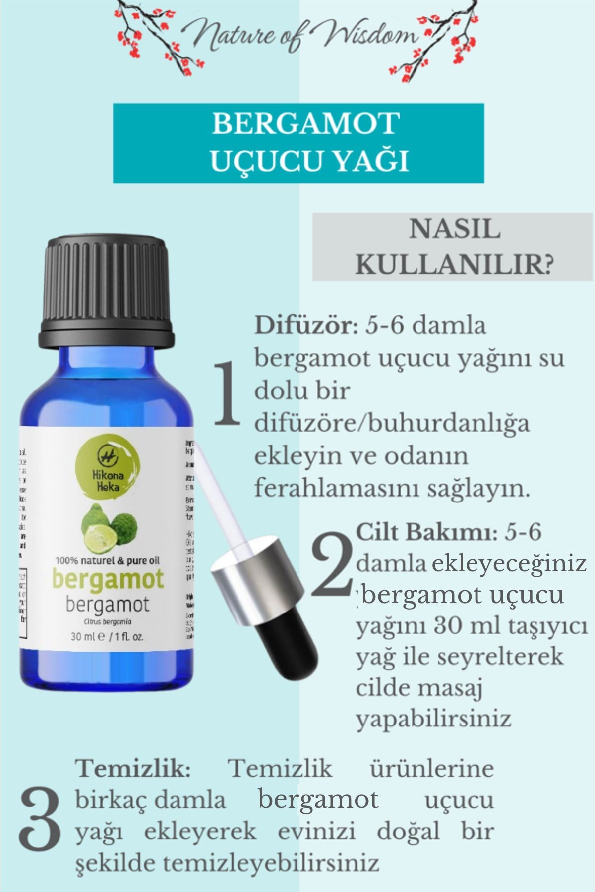 Bergamot Uçucu Yağı (BERGAMOT ESSENTİAL OİL) %100 Saf Ve Doğal 30 ml
