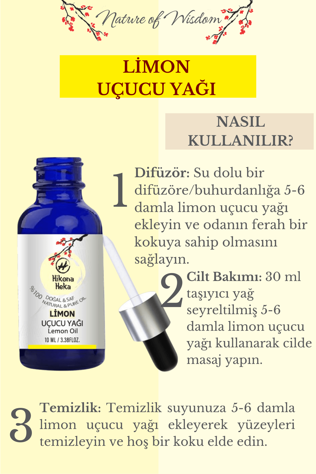 Limon Uçucu Yağı (Lemon Essential Oil)%100 Saf ve Doğal 10 ml