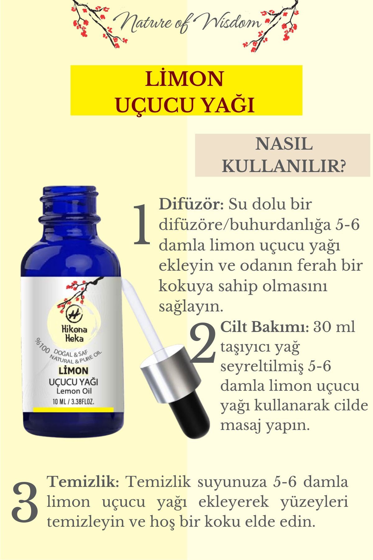 2 Adet Limon Uçucu Yağı (Lemon Essential Oil)Saf ve Doğal Yağ(2x10 ml)