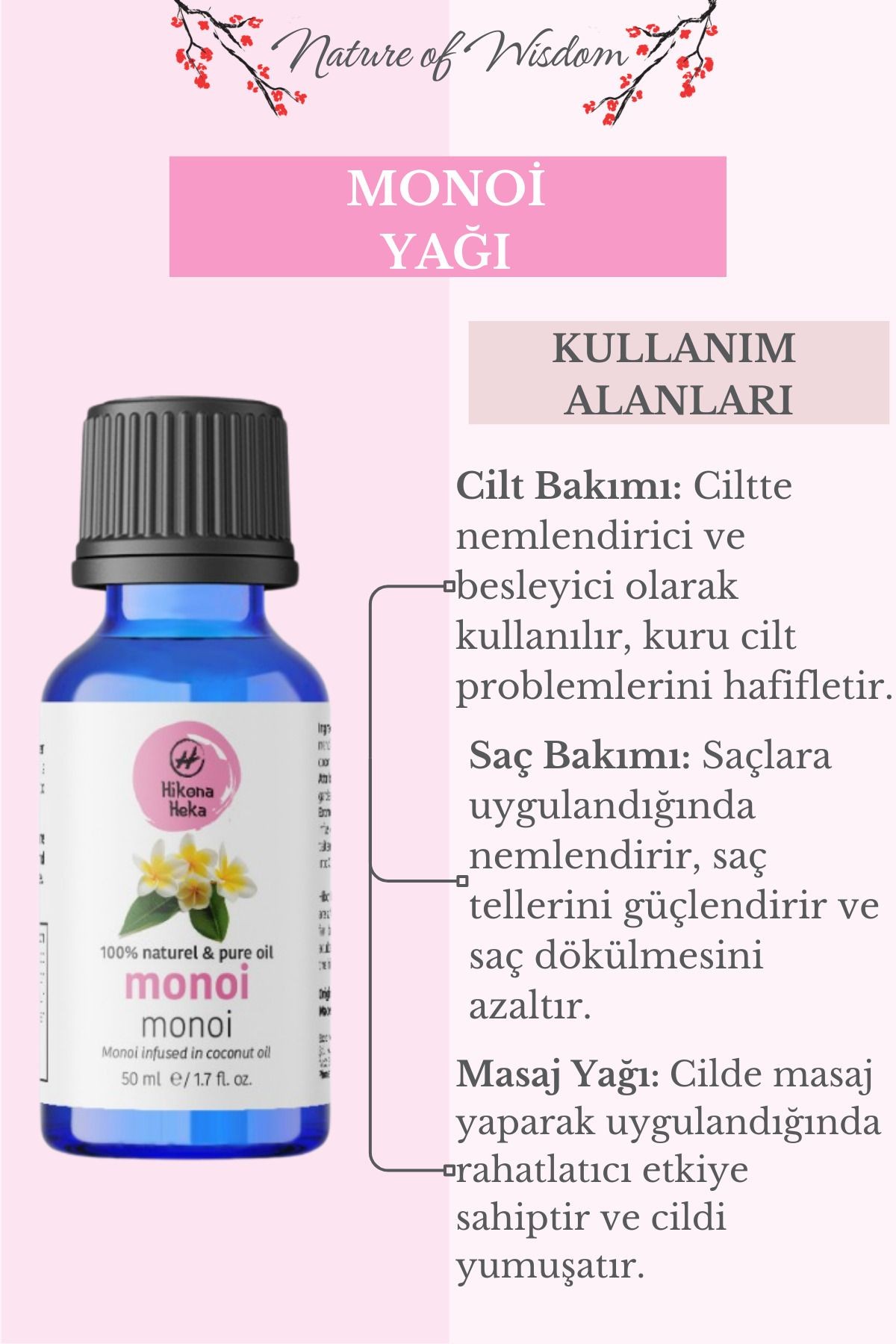 Monoi Yağı (MONOİ OİL) %100 Saf Ve Doğal Soğuk Sıkım 50 ml