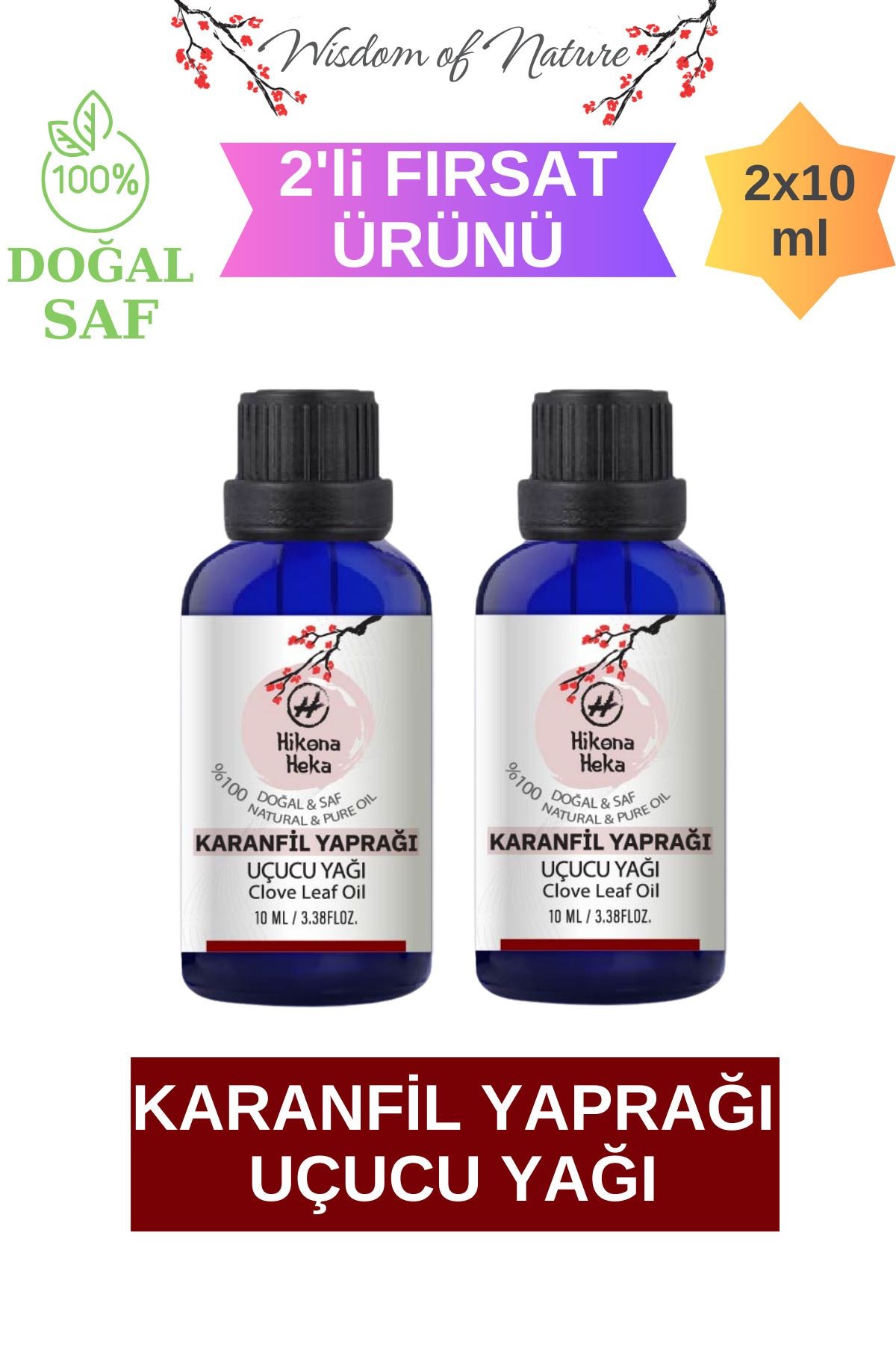 2 Adet Karanfil Yaprağı Uçucu Yağı (Clove Essential Oil)%100 Saf ve Doğal Yağ(2x10 ml)