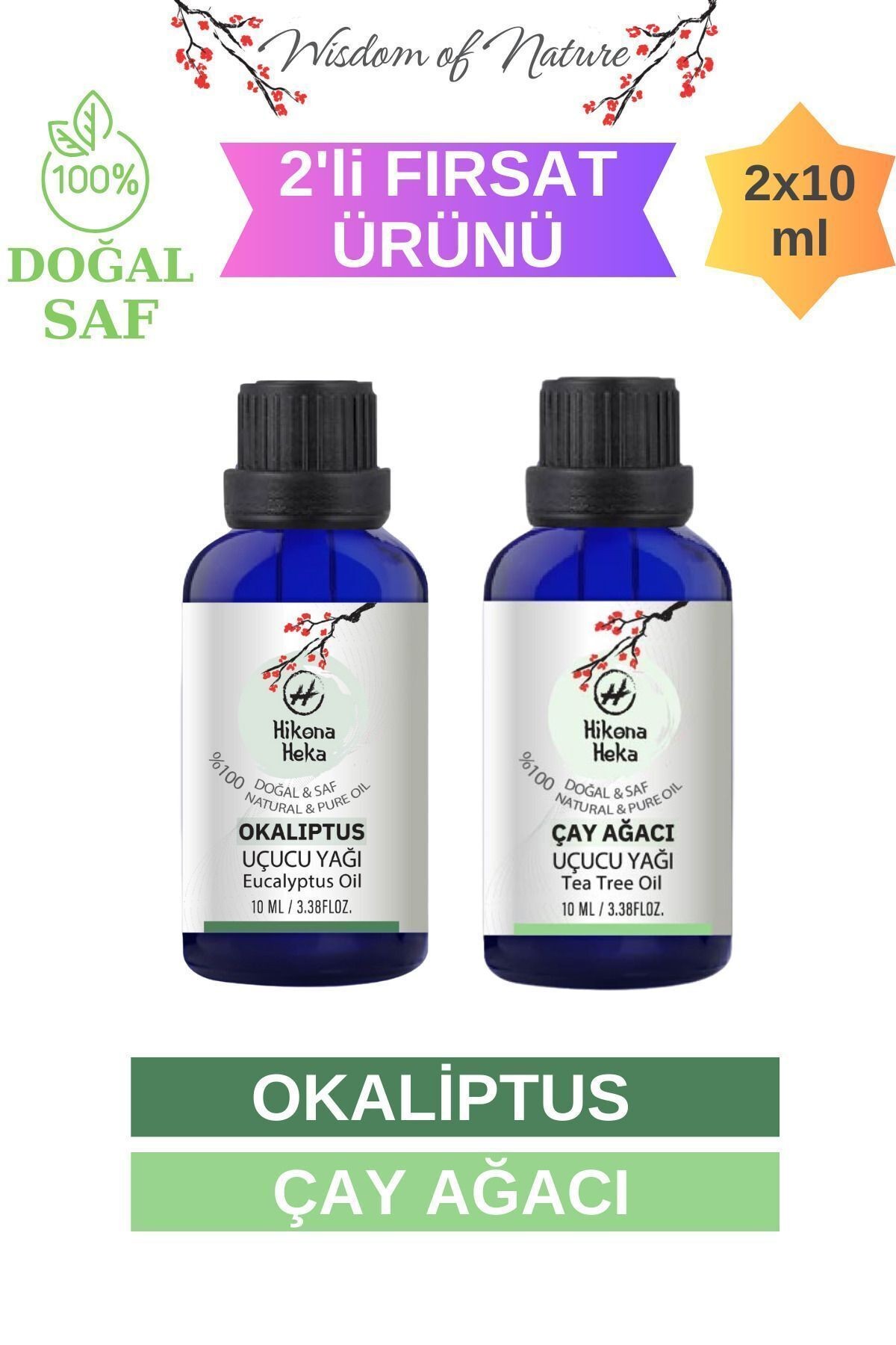 2'li Set (Okaliptus Uçucu Yağı 10 ml - Çay Ağacı Uçucu Yağı) %100 Saf ve Doğal 2x10ml