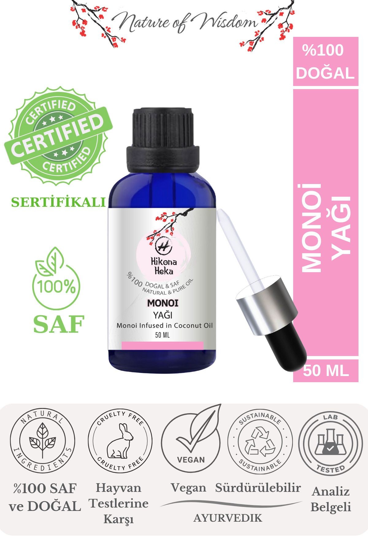 Monoi Yağı (Monoi Oil) Sertifikalı %100 Saf ve Doğal  50 ml