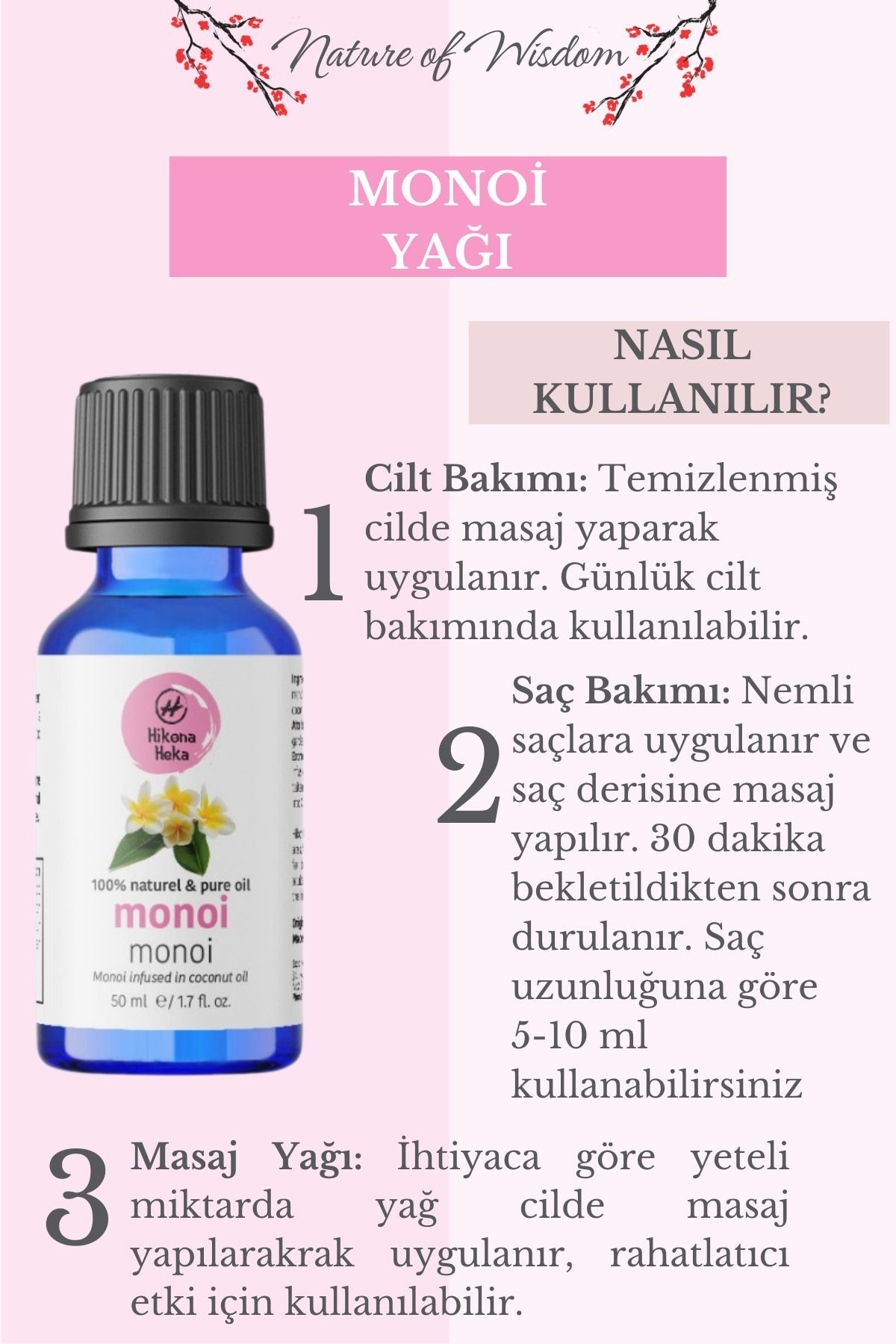 Monoi Yağı (MONOİ OİL) %100 Saf Ve Doğal Soğuk Sıkım 50 ml