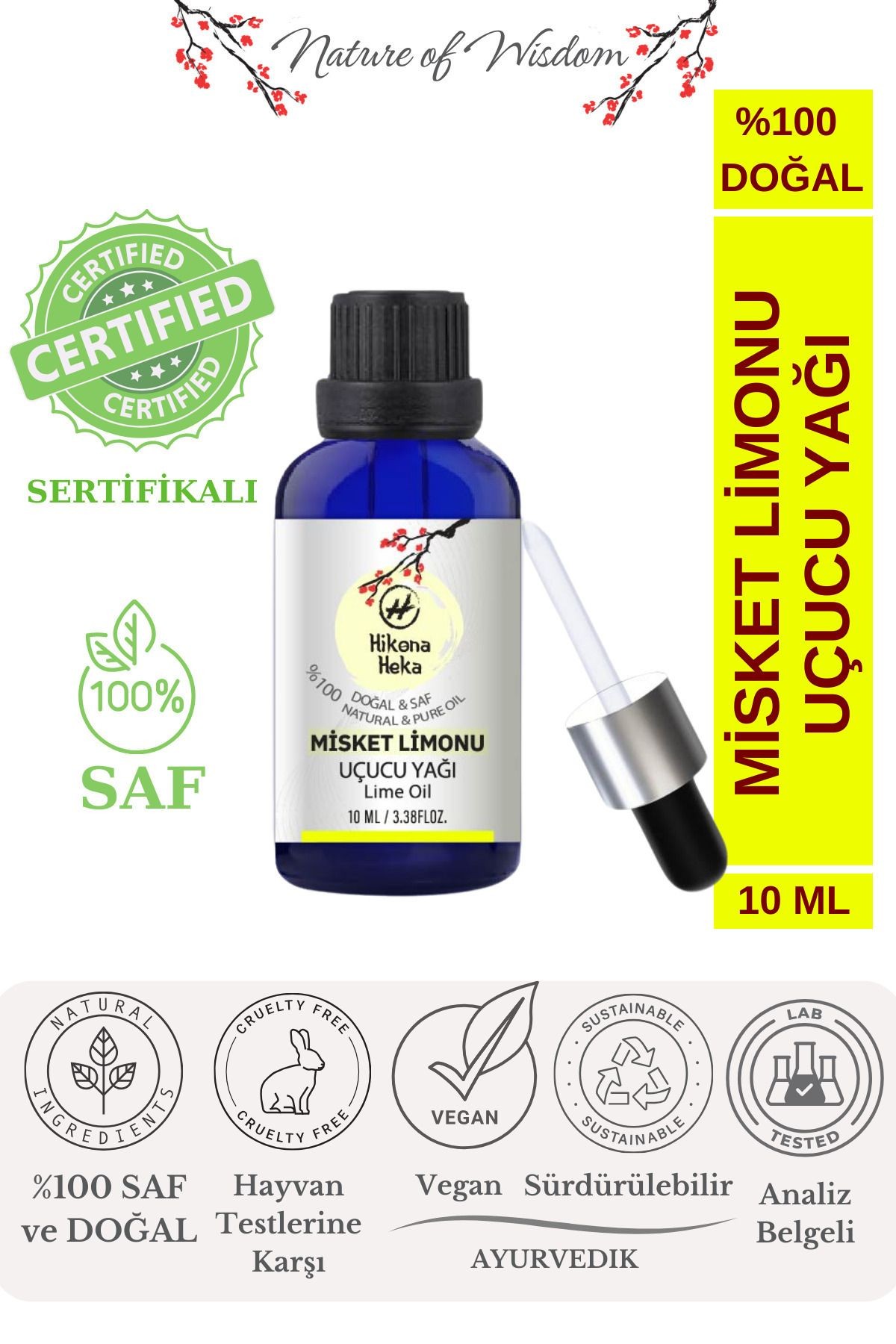 2 Adet Misket Limonu Uçucu Yağı (Lime Essential Oil)%100 Saf ve Doğal Yağ (2x10 ml)