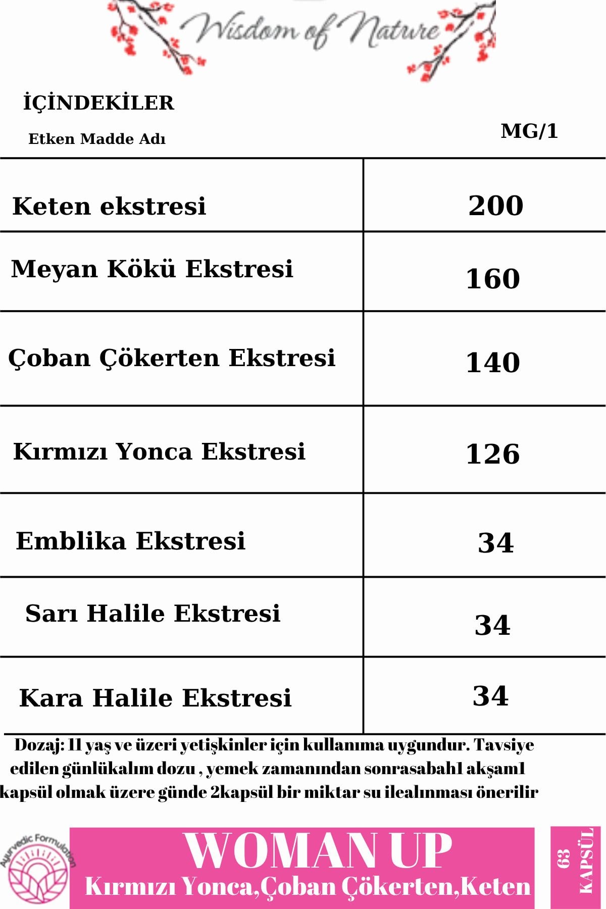 WOMAN UP ( Kırmızı Yonca, Çoban Çökerten, Keten ) Gıda Takviyesi Bitkisel Tablet