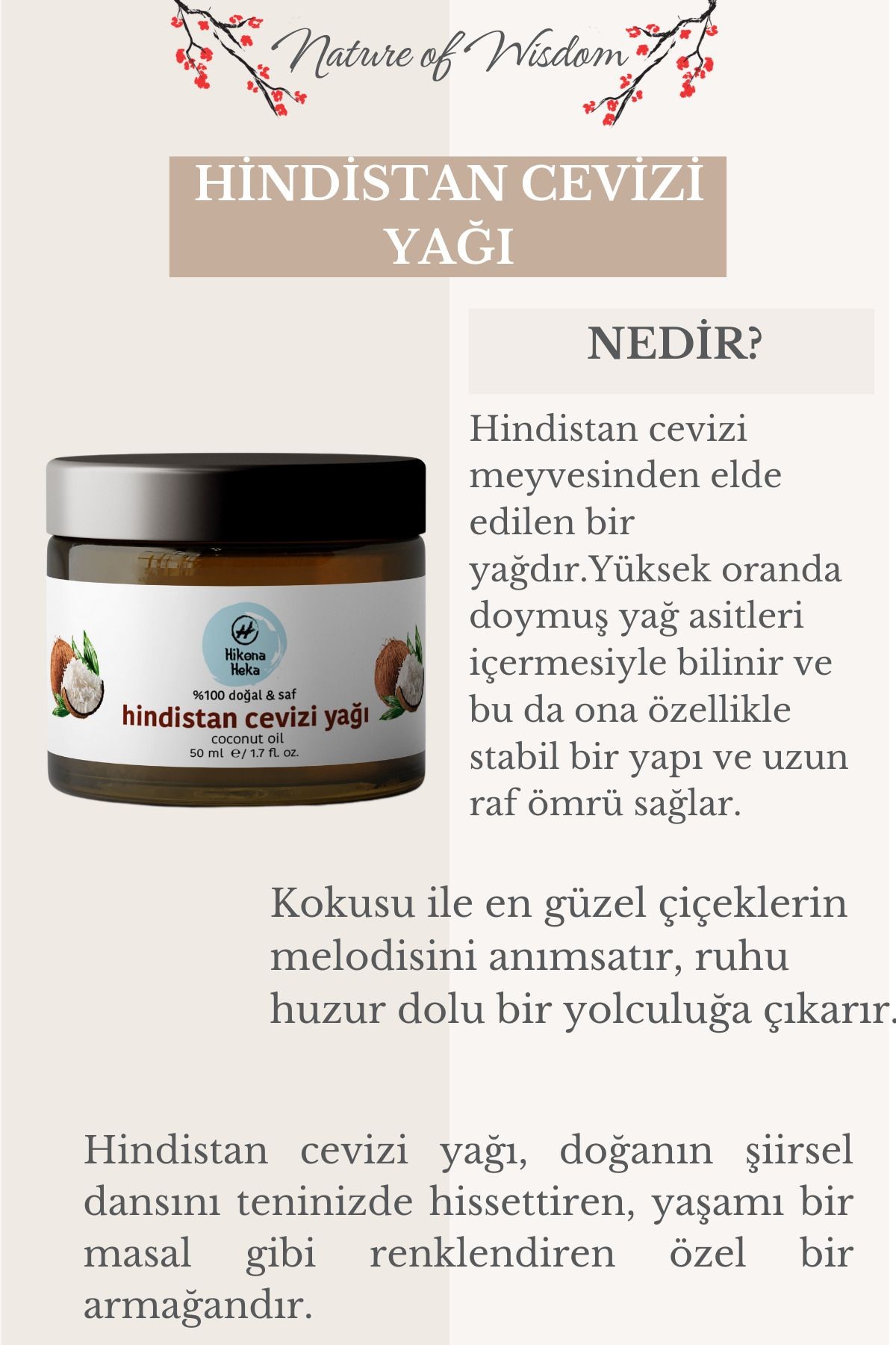 Katı Hindistan Cevizi Yağı Soğuk Sıkım %100 Saf Ve Doğal Vegan Kavanoz 50 ml