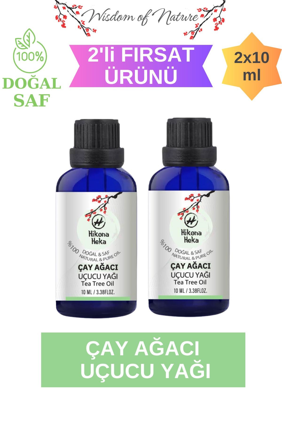 2 Adet Çay Ağacı Uçucu Yağı (Tea Tree Essential Oil) %100 Saf ve Doğal Yağ(2x10 ml)