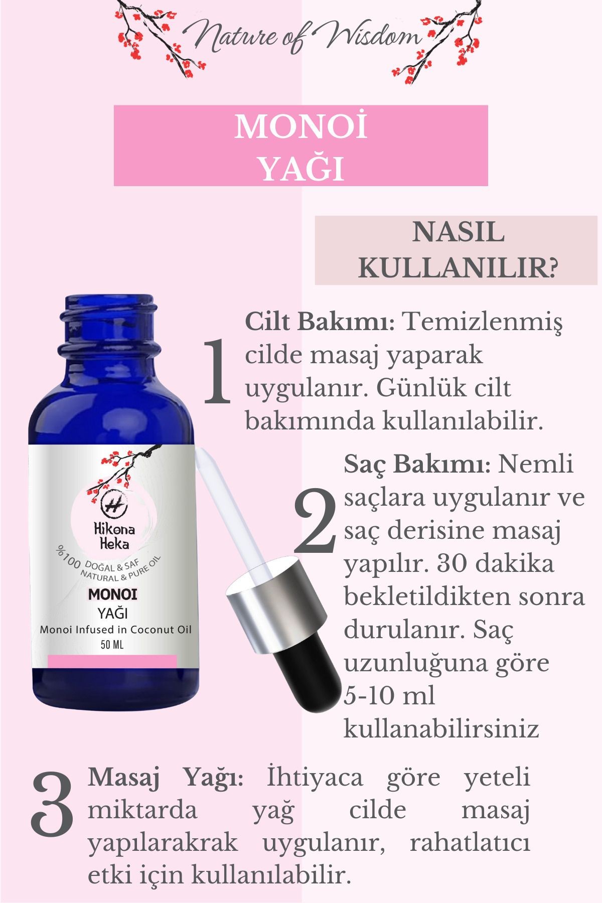 Monoi Yağı (Monoi Oil) Sertifikalı %100 Saf ve Doğal  50 ml