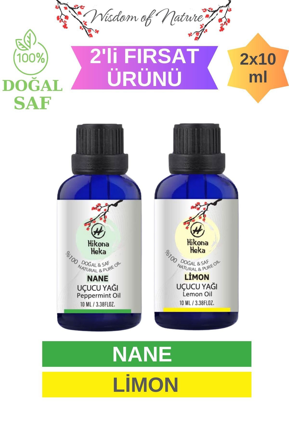 2'li Set (Nane Uçucu Yağı-Limon Uçucuyağı ) %100 Saf ve Doğal Uçucu Yağ (2x10 ml)