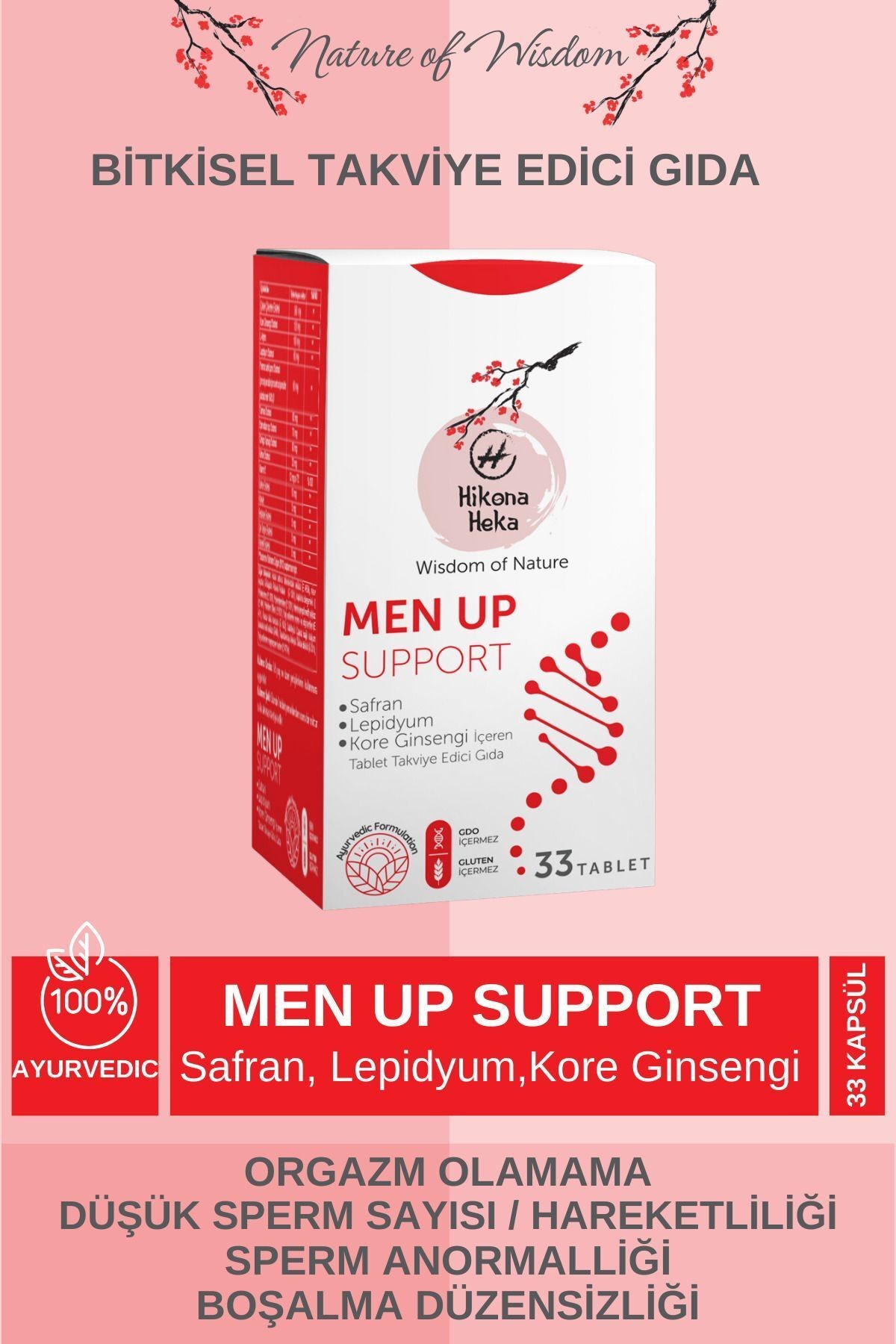 MEN UP SUPPORT Safran,Lepidyum ve Kore Ginsengi İçeren Gıda Takviyesi 33 Bitkisel Tablet