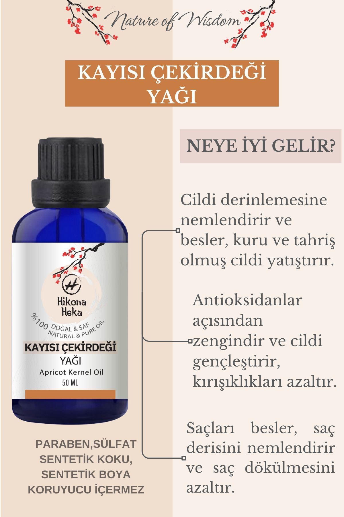 Kayısı Çekirdeği Yağı (Apricot Kernel Oil)  %100 Saf ve Doğal Soğuk Sıkım 50 ml