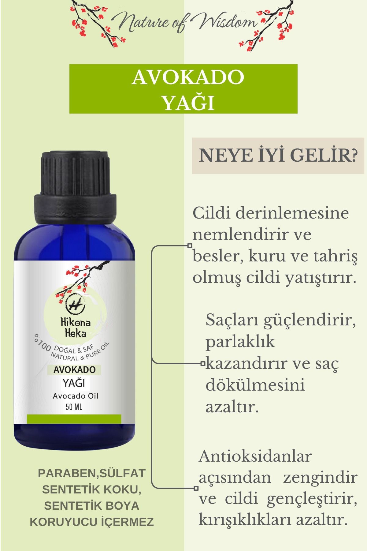 Avokado Yağı (Avokado Oil) Sertifikalı %100 Saf ve Doğal Soğuk Sıkım 50 ml