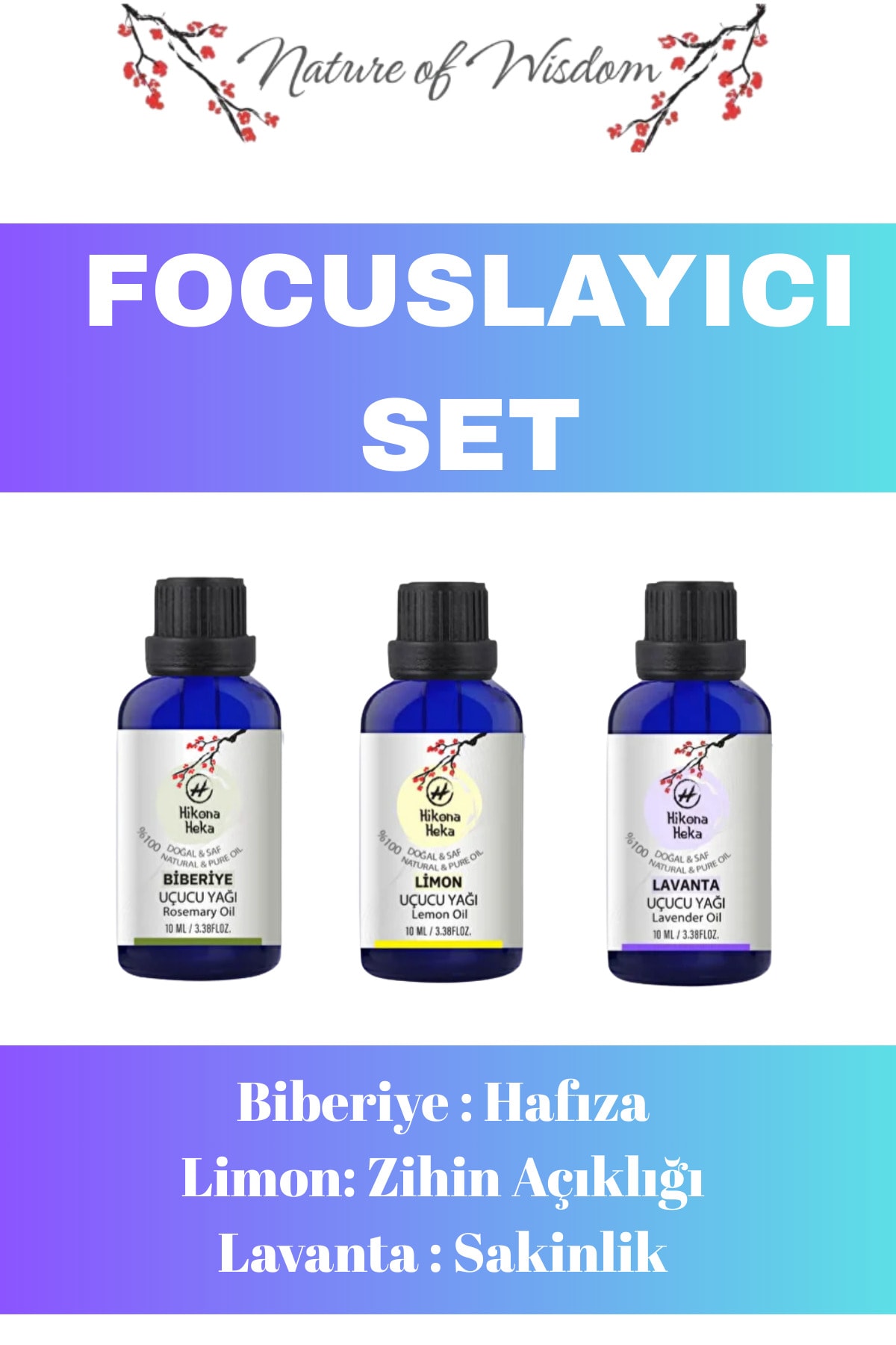 Hafıza -Zihin Açıklığı- Sakinlik ( Biberiye-Limon-Lavanta Uçucu Yağı) %100 Saf Ve Doğal 3X10 ml SET
