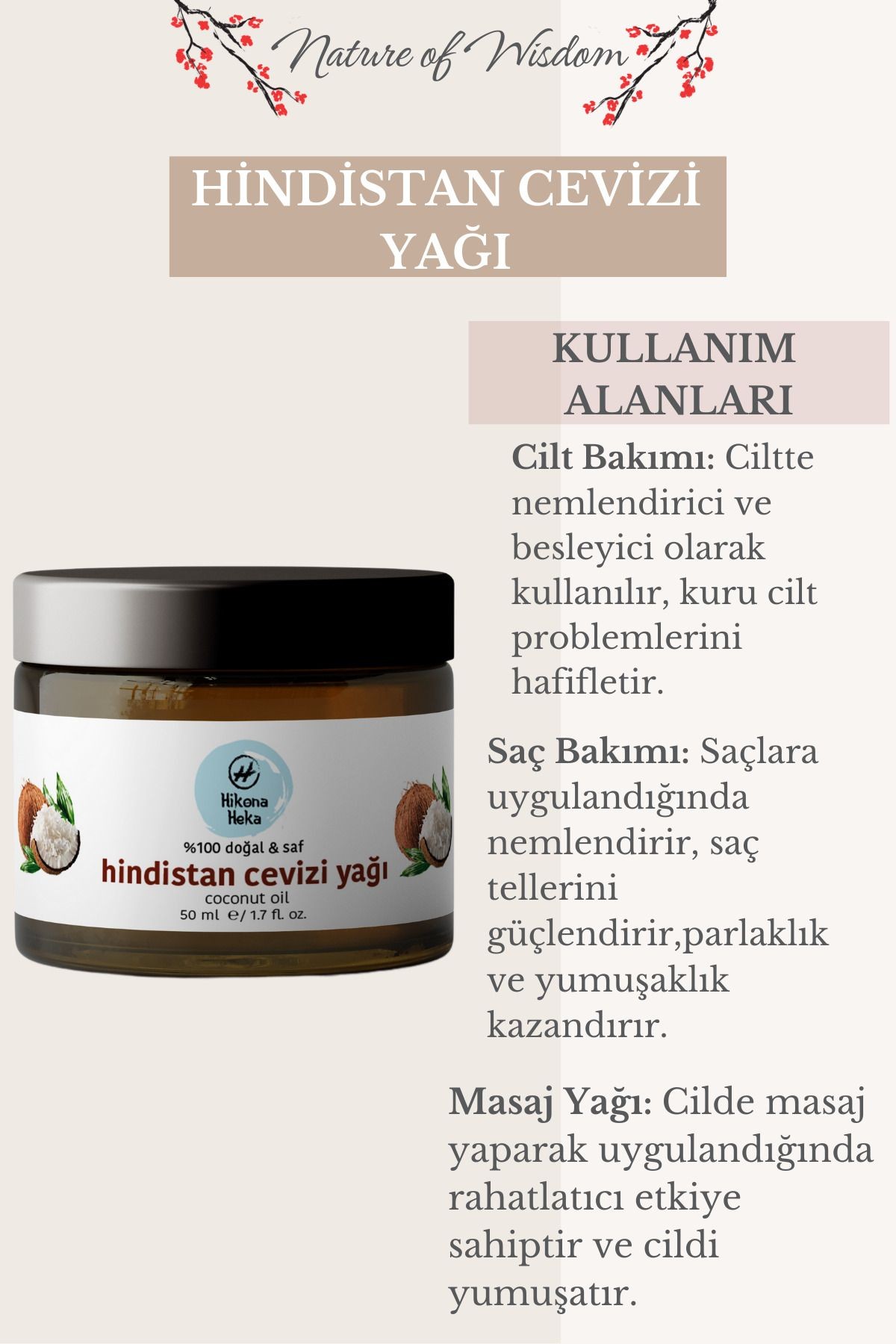Katı Hindistan Cevizi Yağı Soğuk Sıkım %100 Saf Ve Doğal Vegan Kavanoz 50 ml