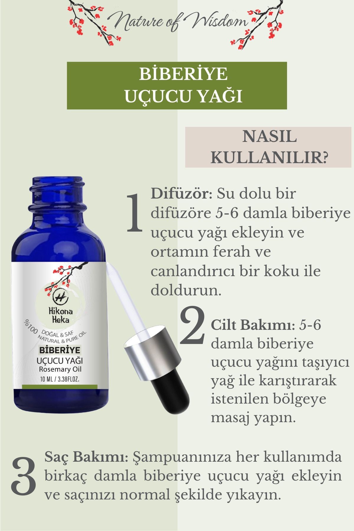 Biberiye Uçucu Yağı (Rosemary Essential Oil) %100 Saf ve Doğal 10 ml