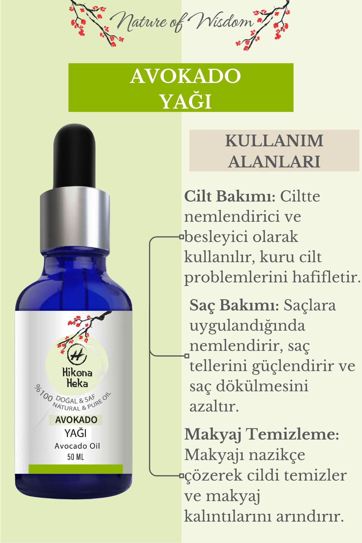 Avokado Yağı (Avokado Oil) Sertifikalı %100 Saf ve Doğal Soğuk Sıkım 50 ml