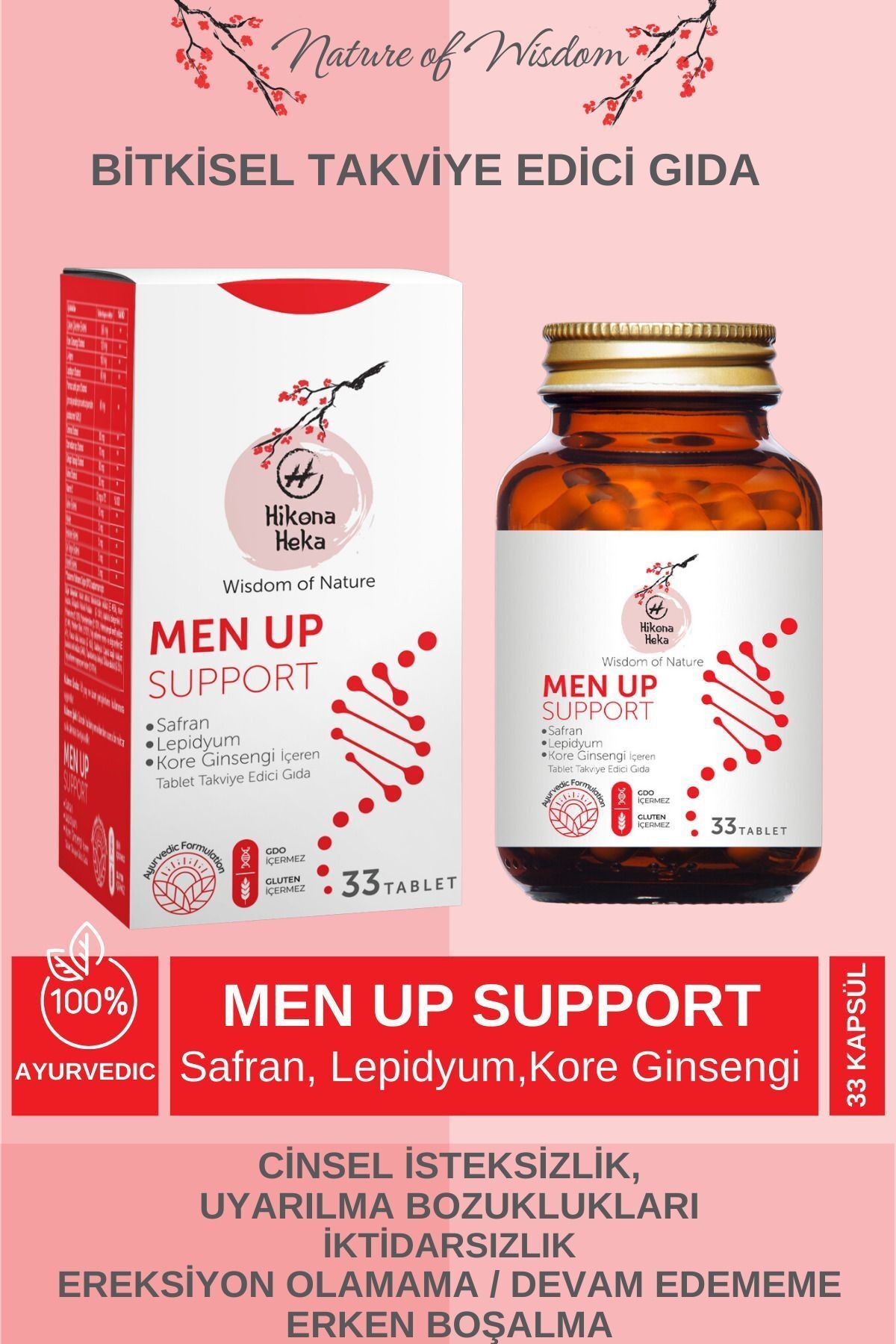 MEN UP SUPPORT Safran,Lepidyum ve Kore Ginsengi İçeren Gıda Takviyesi 33 Bitkisel Tablet