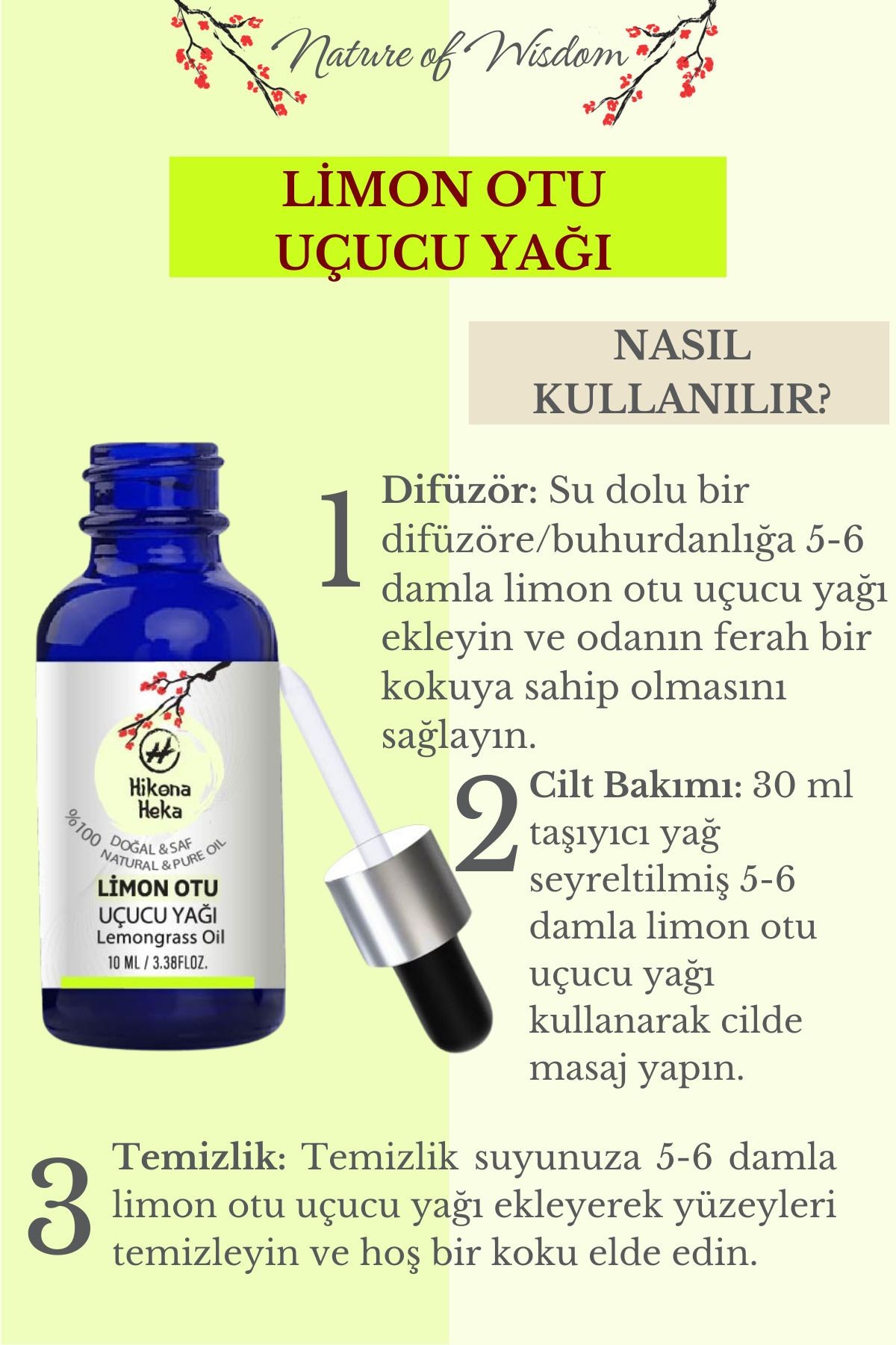 Limon Otu Uçucu Yağı(Lemongrass Essential Oil) %100 Saf ve Doğal 10 ml