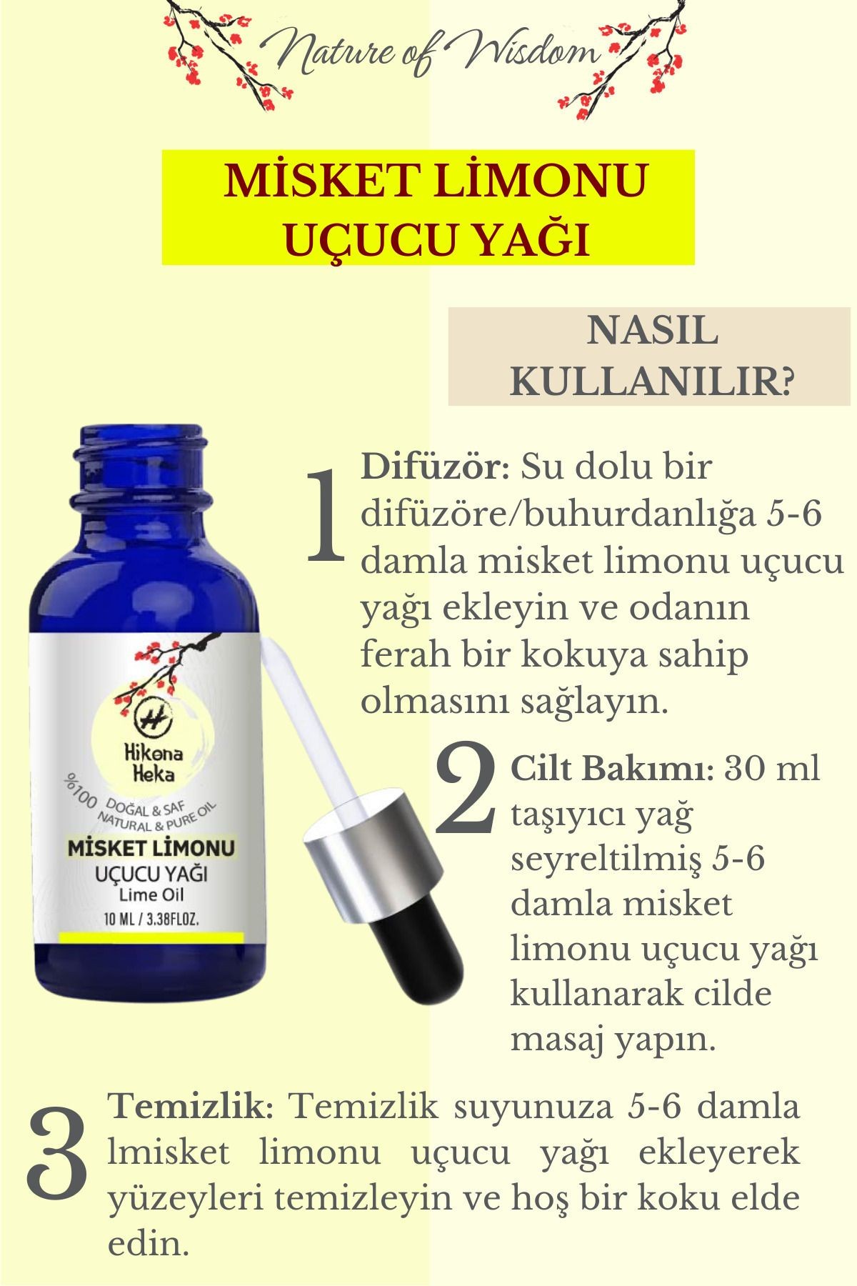 2 Adet Misket Limonu Uçucu Yağı (Lime Essential Oil)%100 Saf ve Doğal Yağ (2x10 ml)