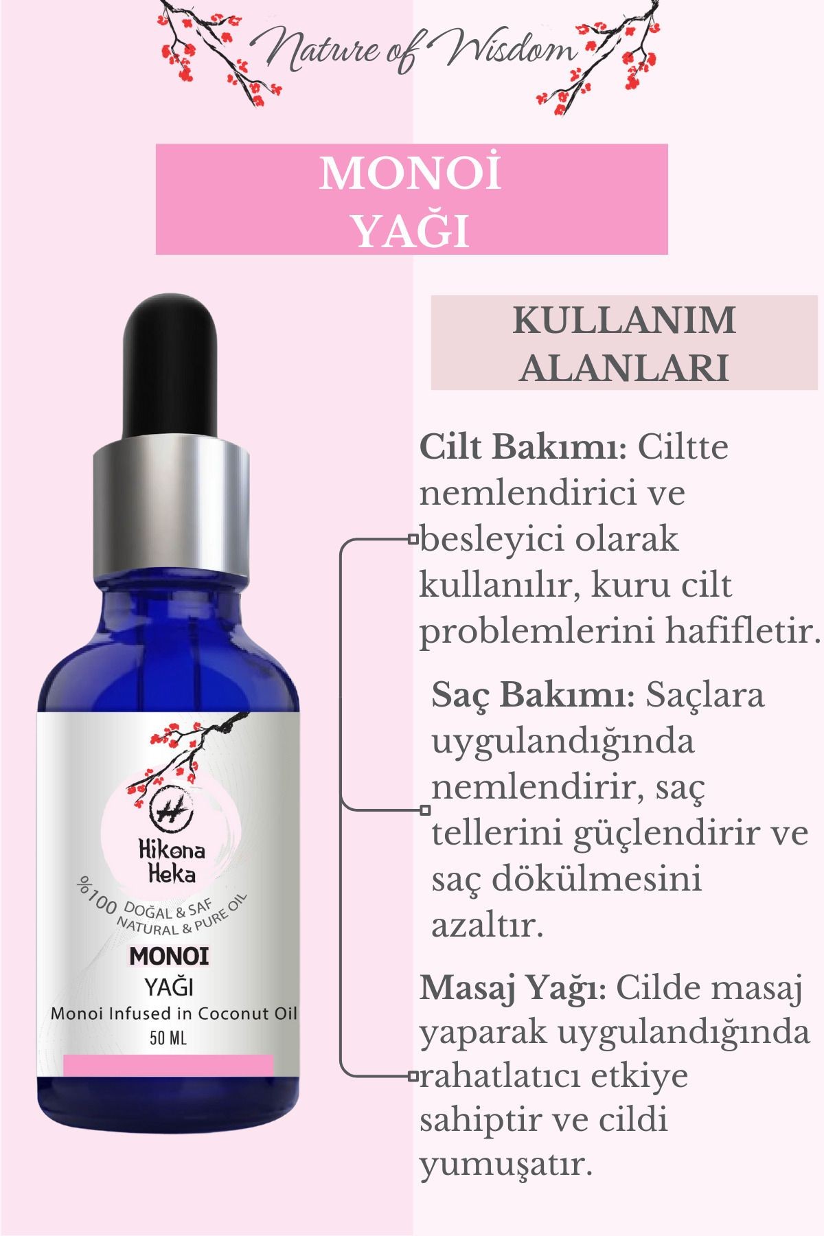 Monoi Yağı (Monoi Oil) Sertifikalı %100 Saf ve Doğal  50 ml