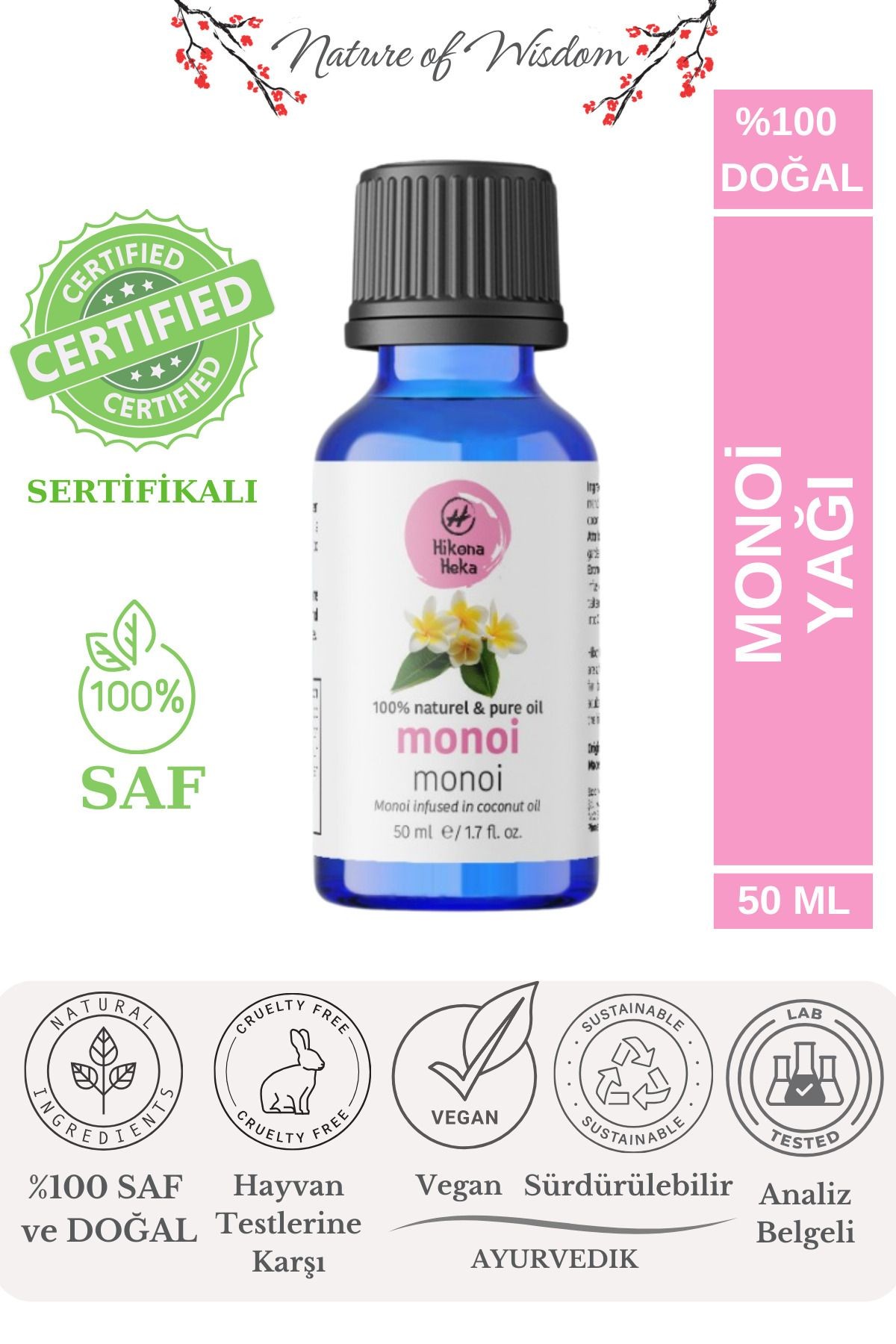 Monoi Yağı (MONOİ OİL) %100 Saf Ve Doğal Soğuk Sıkım 50 ml