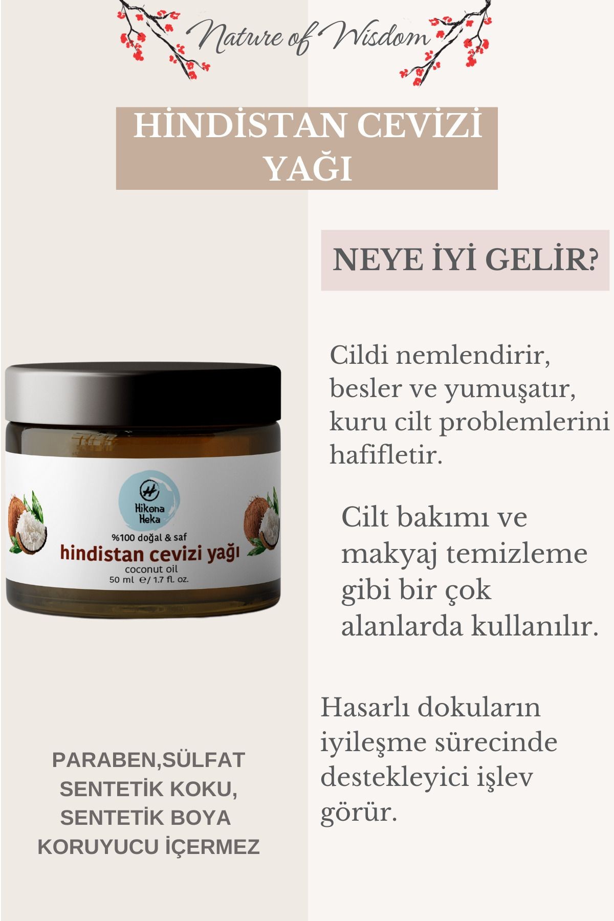 Katı Hindistan Cevizi Yağı Soğuk Sıkım %100 Saf Ve Doğal Vegan Kavanoz 50 ml
