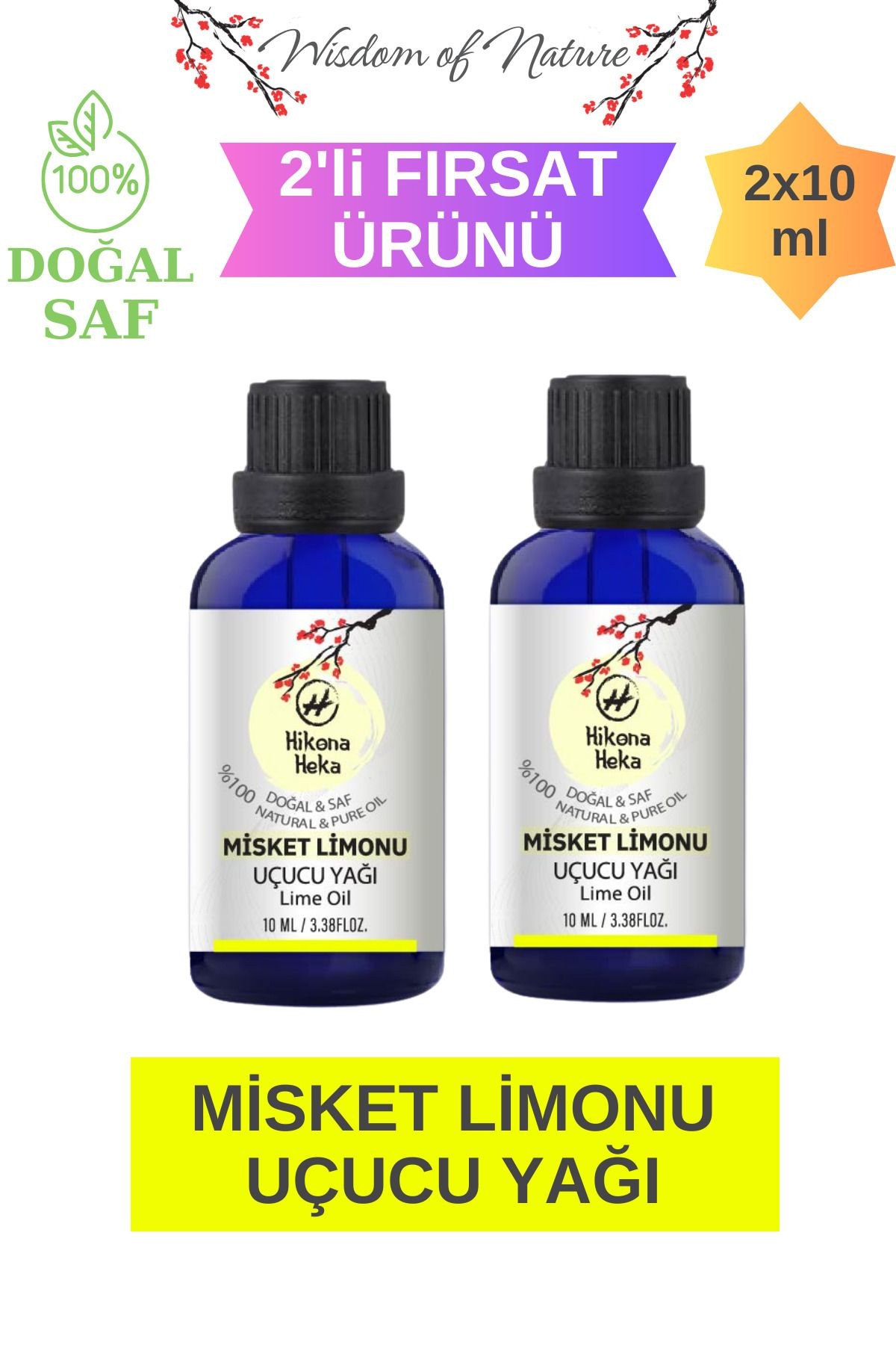 2 Adet Misket Limonu Uçucu Yağı (Lime Essential Oil)%100 Saf ve Doğal Yağ (2x10 ml)