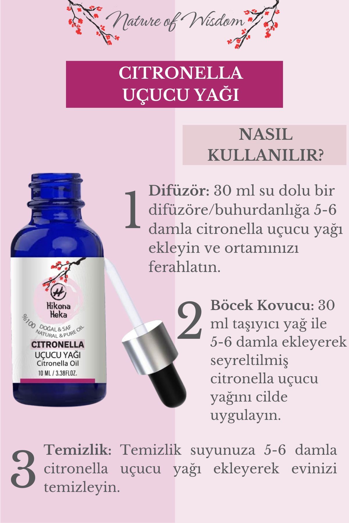 2 Adet Citronella Uçucu Yağı(Citronella Essential Oil)%100 Saf ve Doğal Yağ(2x10 ml)