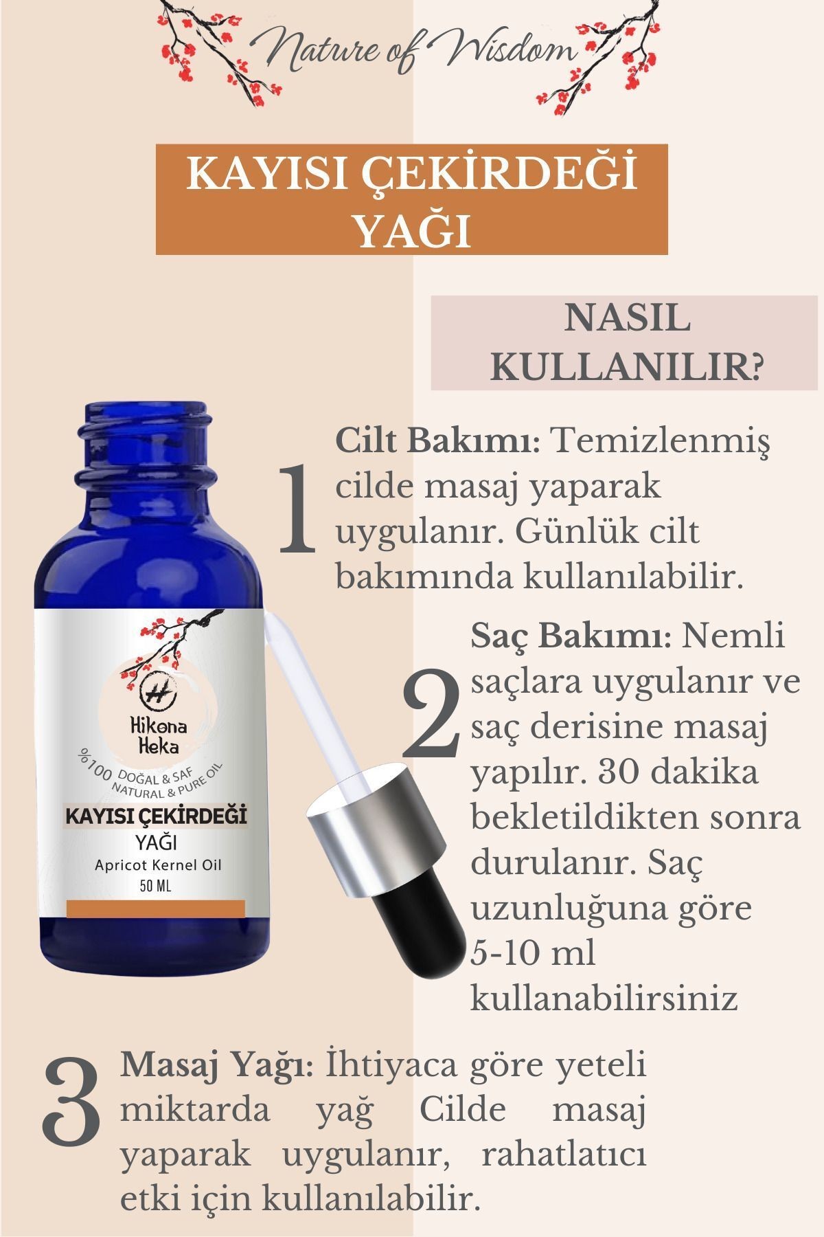 Kayısı Çekirdeği Yağı (Apricot Kernel Oil)  %100 Saf ve Doğal Soğuk Sıkım 50 ml