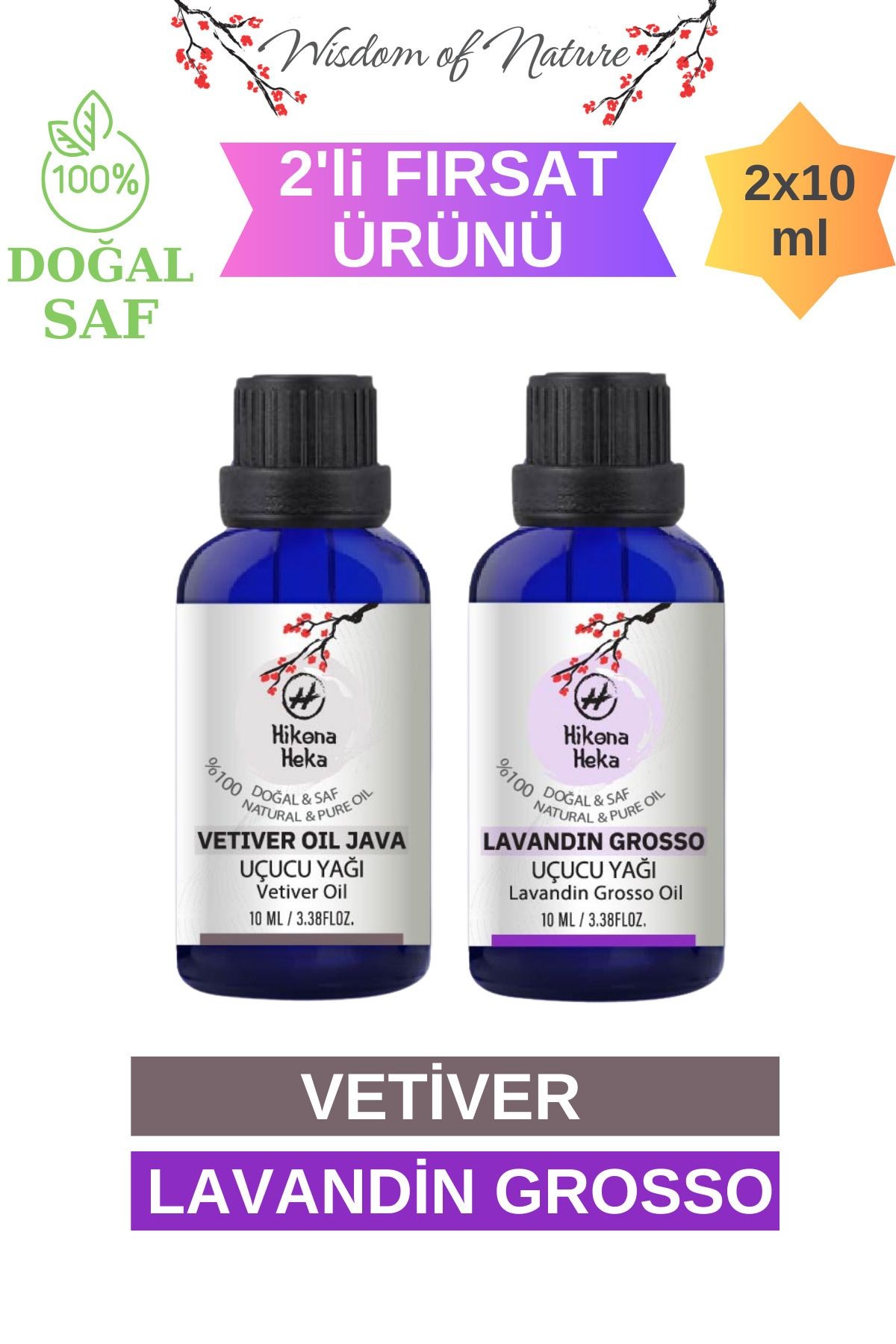 2'li Set(Lavandin Uçucu Yağı-Vetiver Uçucu Yağı)%100 Saf ve Doğal Yağ(2x10 ml)