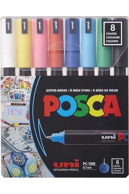 Uni POSCA 0.7 Su Bazlı Poster Markörü Ana Renk 8 li PC - 1MR