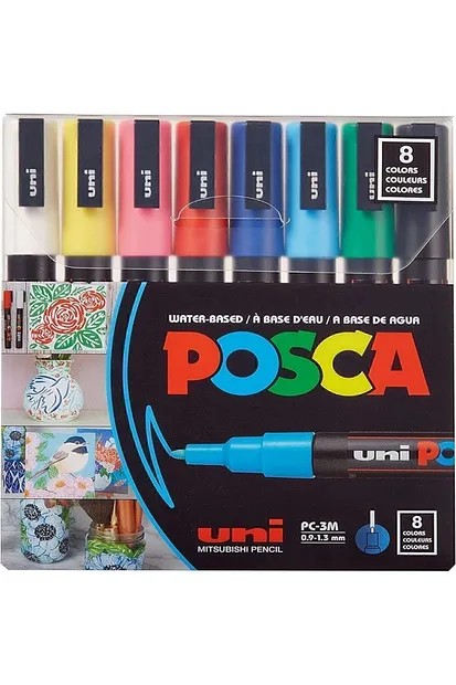 Uni POSCA 0.9 1.3 Su Bazlı Poster Markörü Ana Renk 8 li PC - 3M