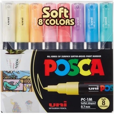 Uni POSCA 0.7 Su Bazlı Poster Markörü Soft Renk 8 li PC - 1M