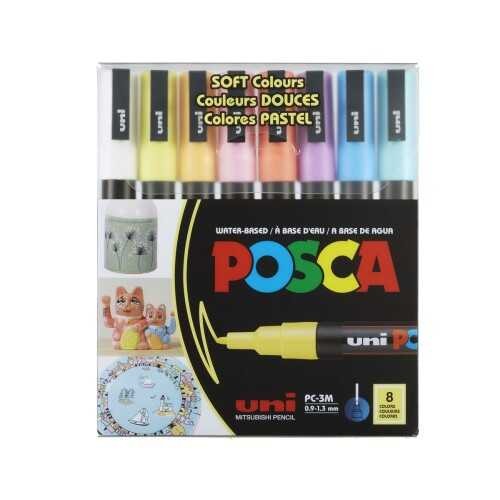Uni POSCA 0.9 1.3 Su Bazlı Poster Markörü Soft Renk 8 li PC - 3M