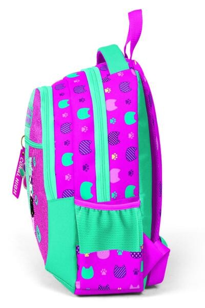 Coral High Kids Pembe Su Yeşili Kedi Desenli Simli Üç Bölmeli Okul Sırt Çantasıı 23490
