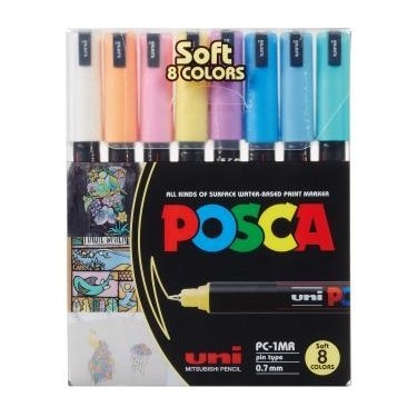 Uni POSCA 0.7 Su Bazlı Poster Markörü Soft Renk 8 li PC - 1MR