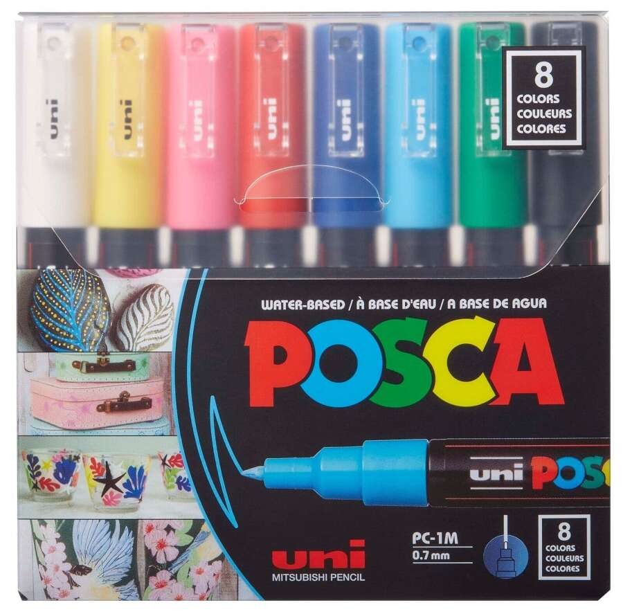 Uni POSCA 0.7 Su Bazlı Poster Markörü Ana Renk 8 li PC - 1M