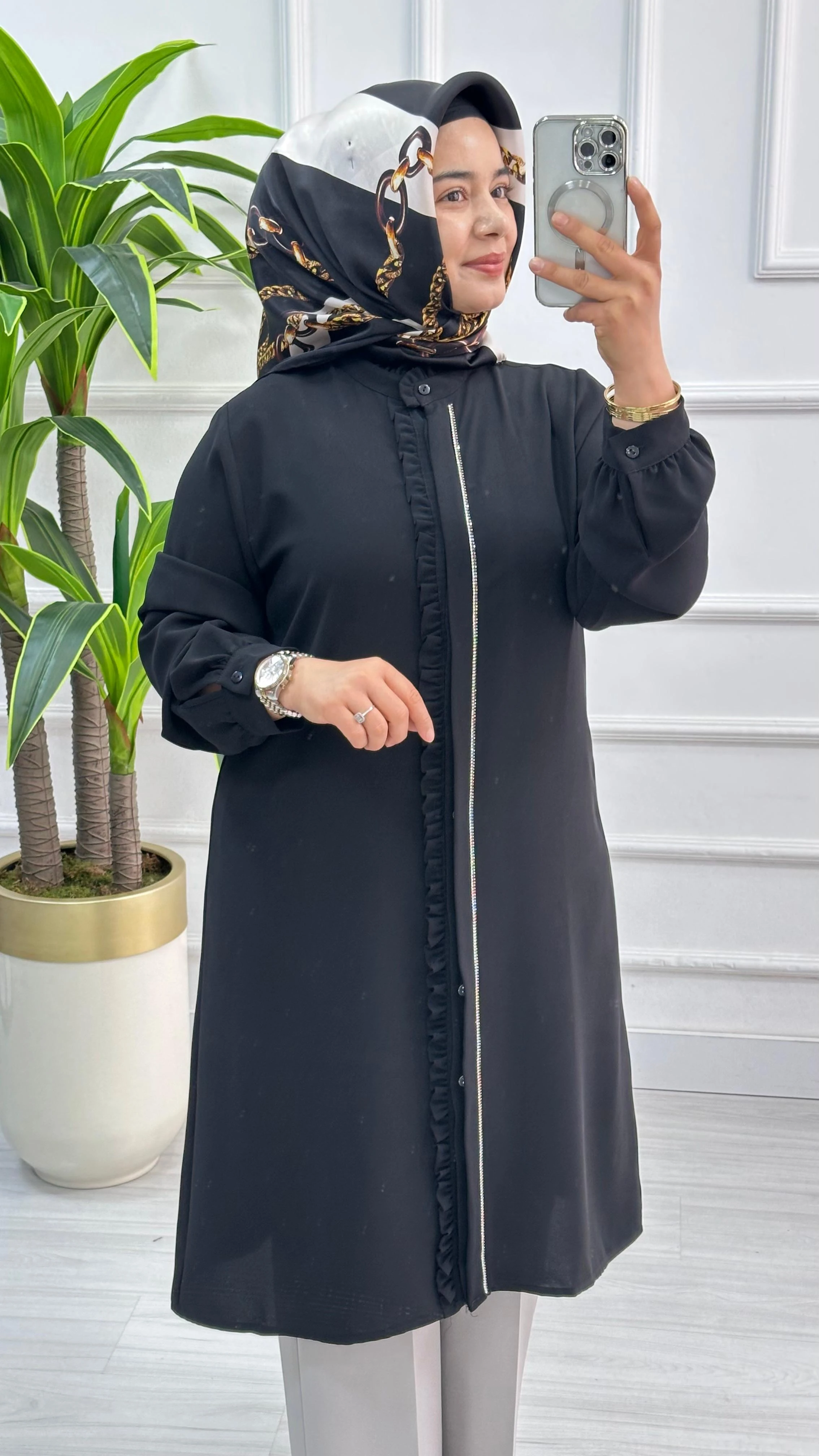 Alesya Önü Fırfır ve Taş Detaylı Tunik 4884