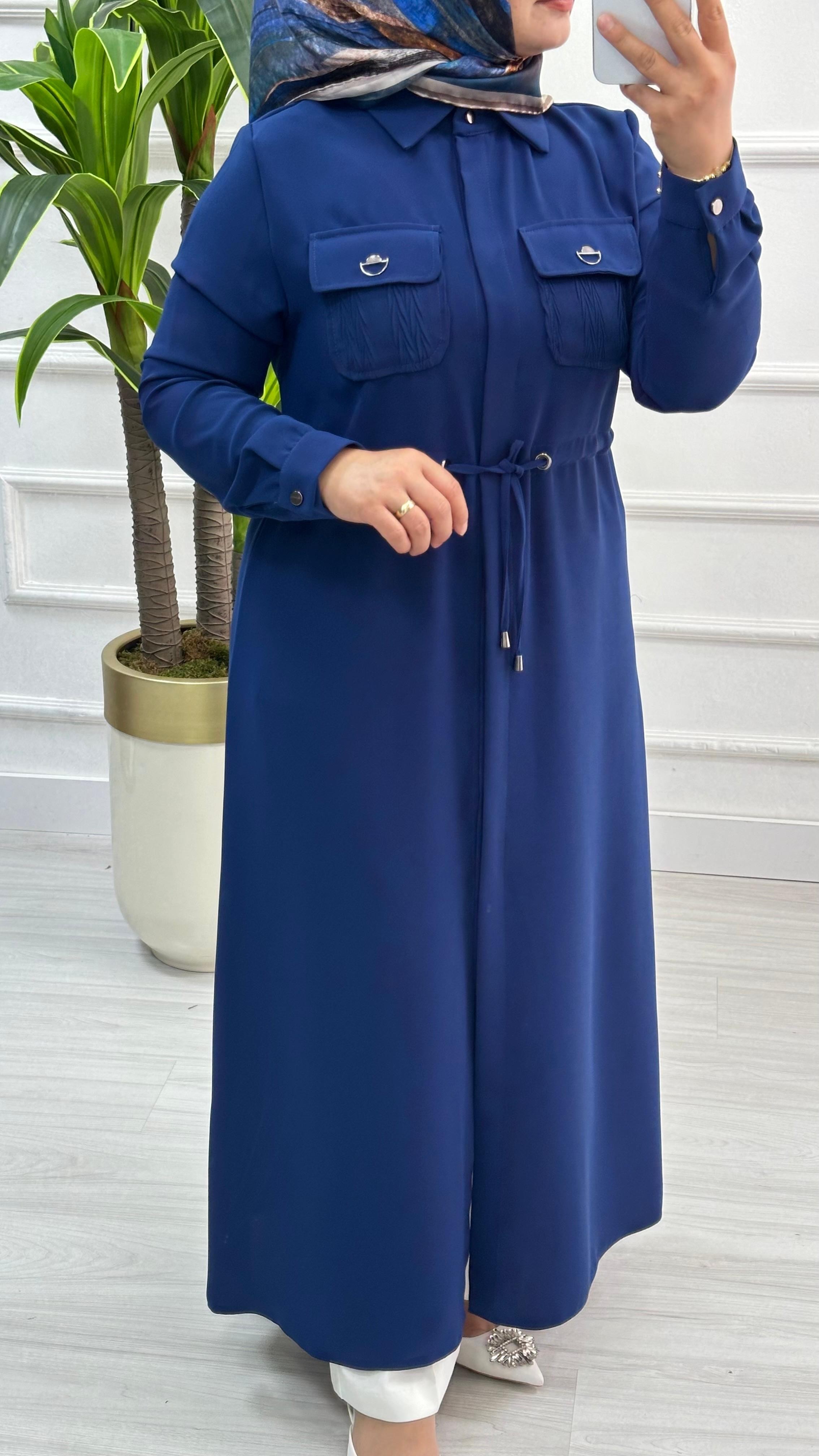 Moda Perfect Beli Büzgülü Gizli Düğmeli Uzun Boy Giy Çık 1550 - Saks Mavisi