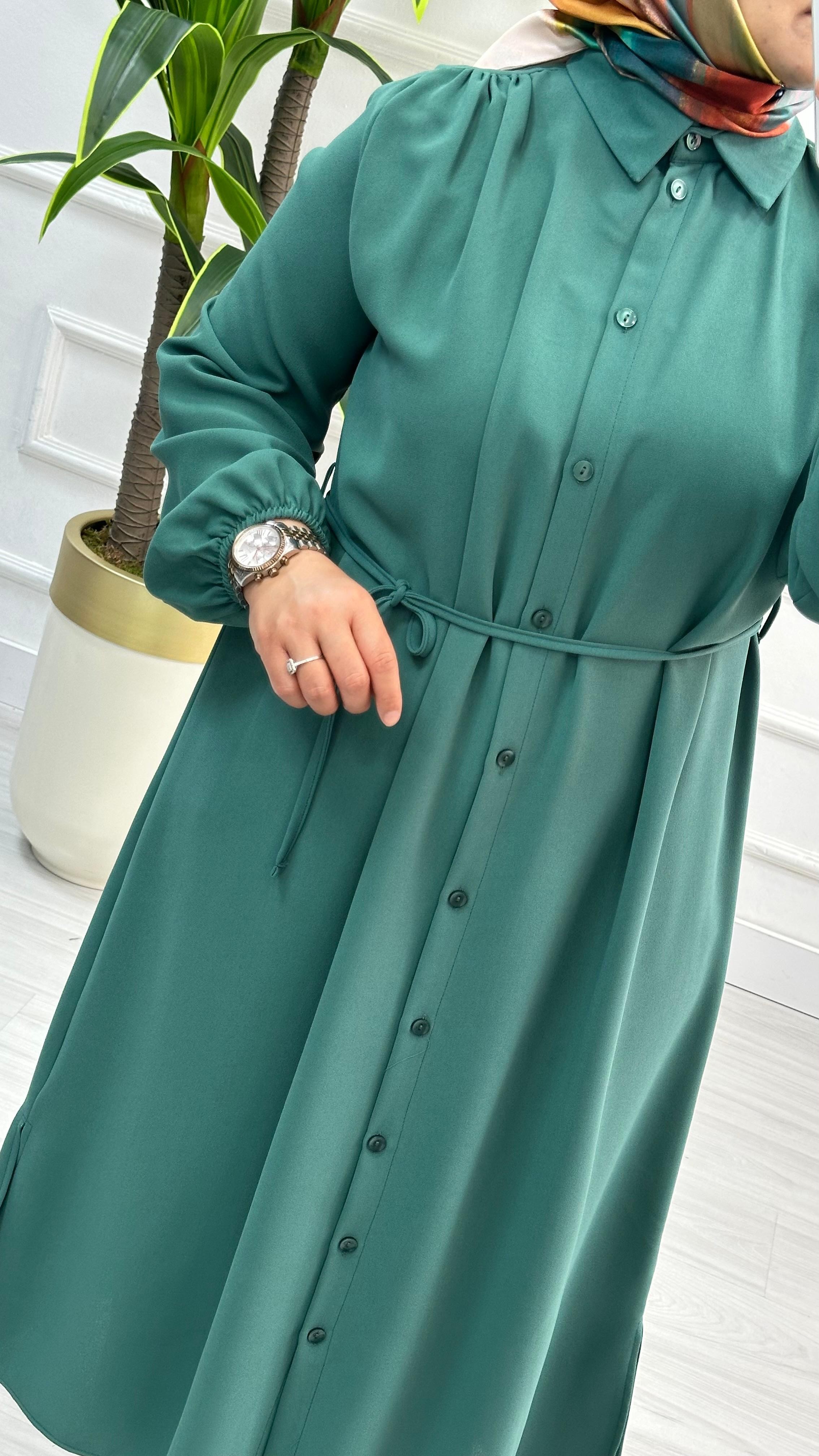 Omuzları Büzgülü Linda Kumaş Tunik 1562 - Mint Yeşili