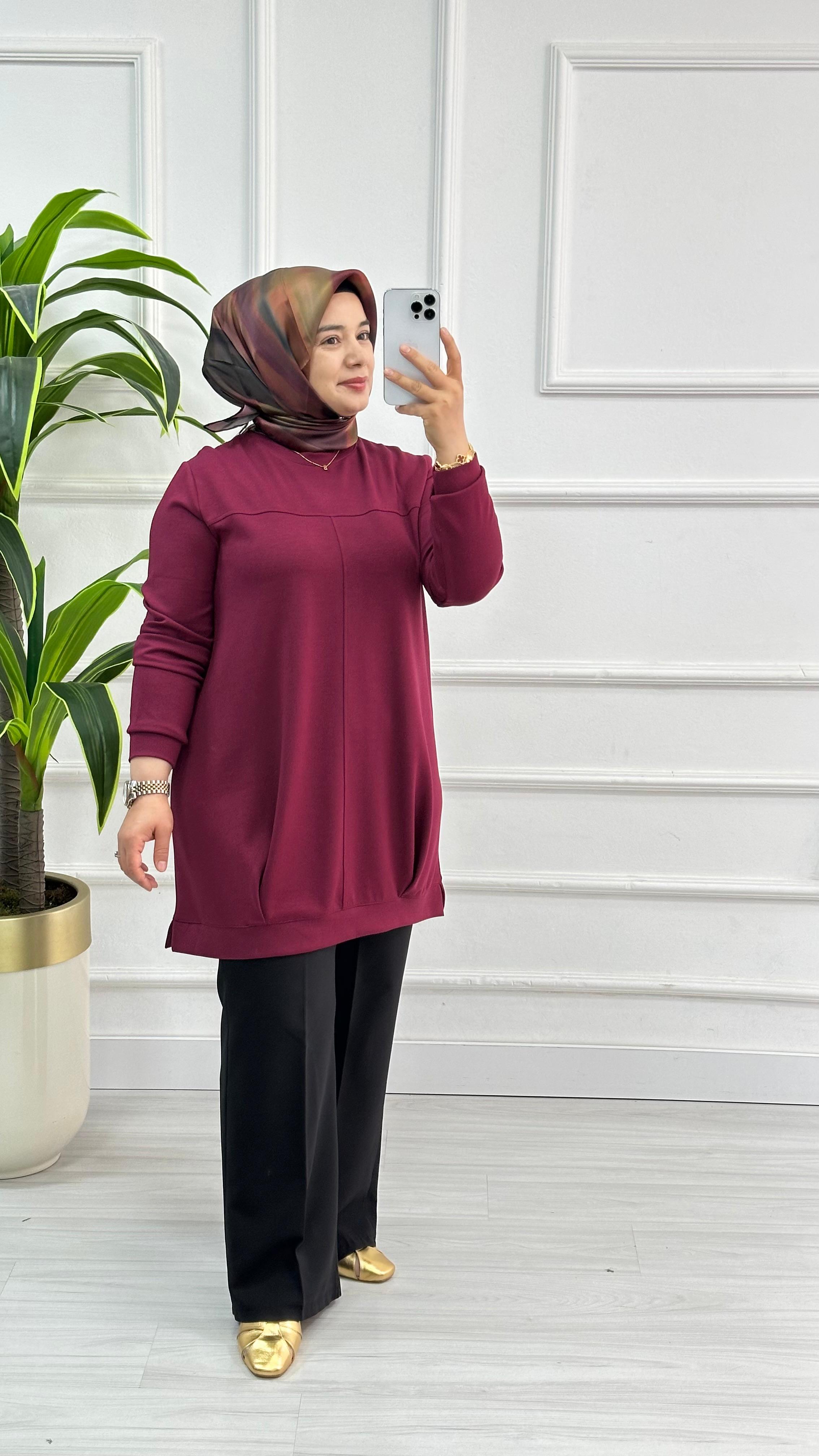 Kado Önü Pleli Osyho Tunik 7060 - Bordo