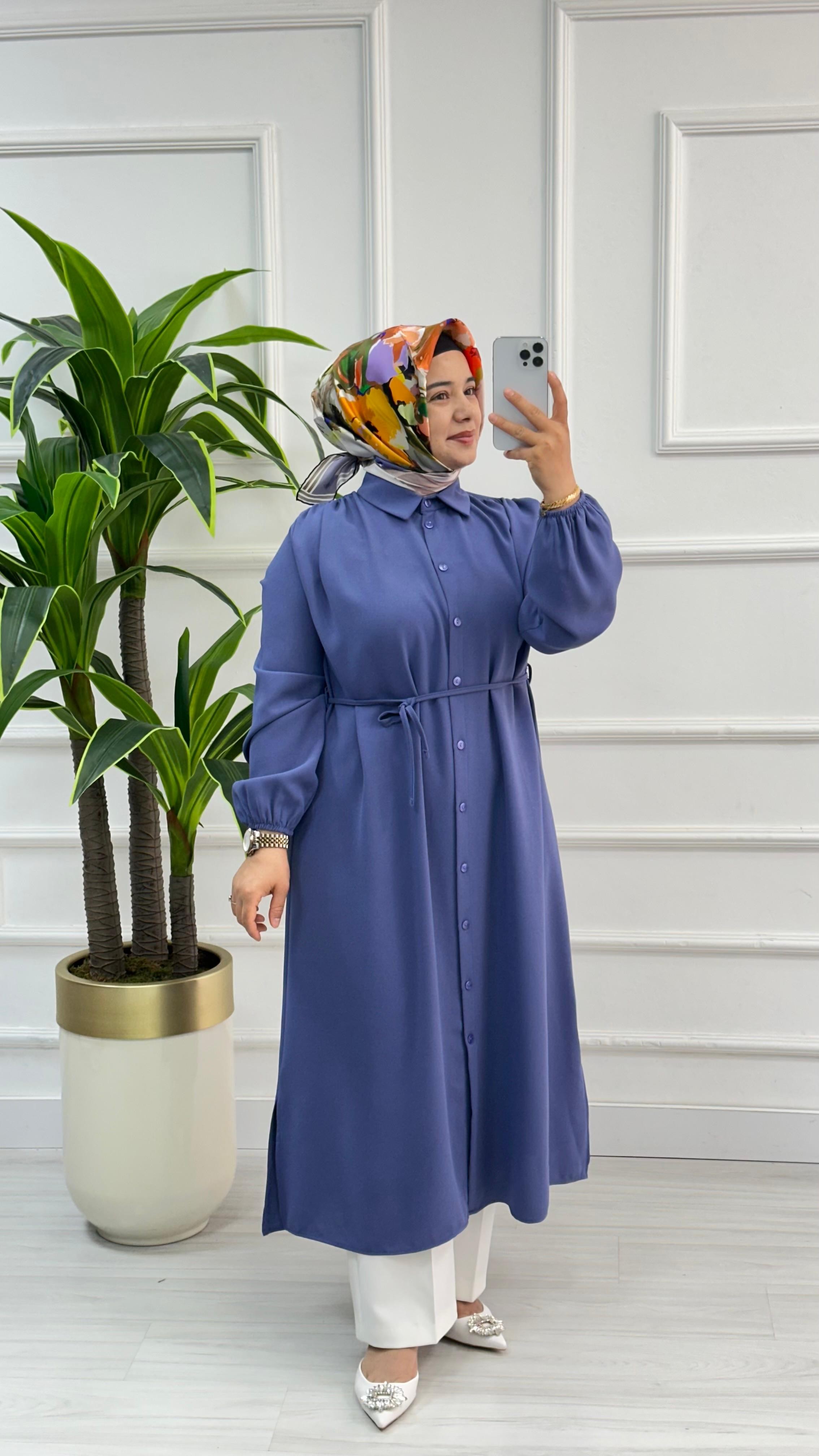 Omuzları Büzgülü Linda Kumaş Tunik 1562 - Lila